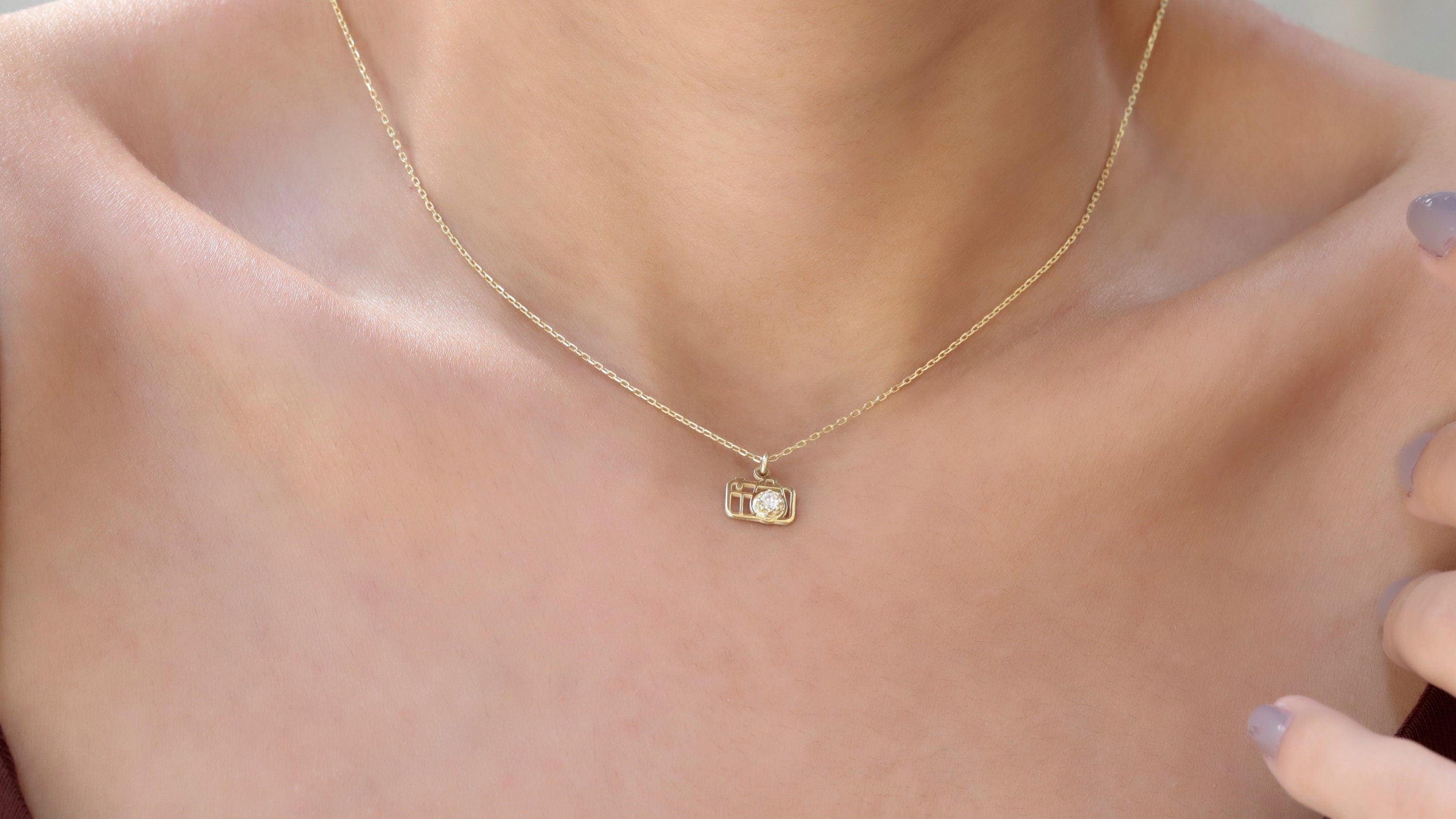Camera Necklace with Sparkling CZ Diamond Accents | SilverGoldandRose