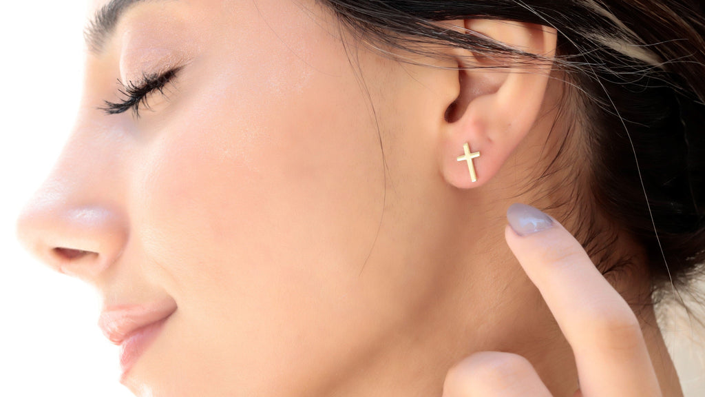 Cross Stud Earrings in 925 Sterling Silver by SilverGoldandRose