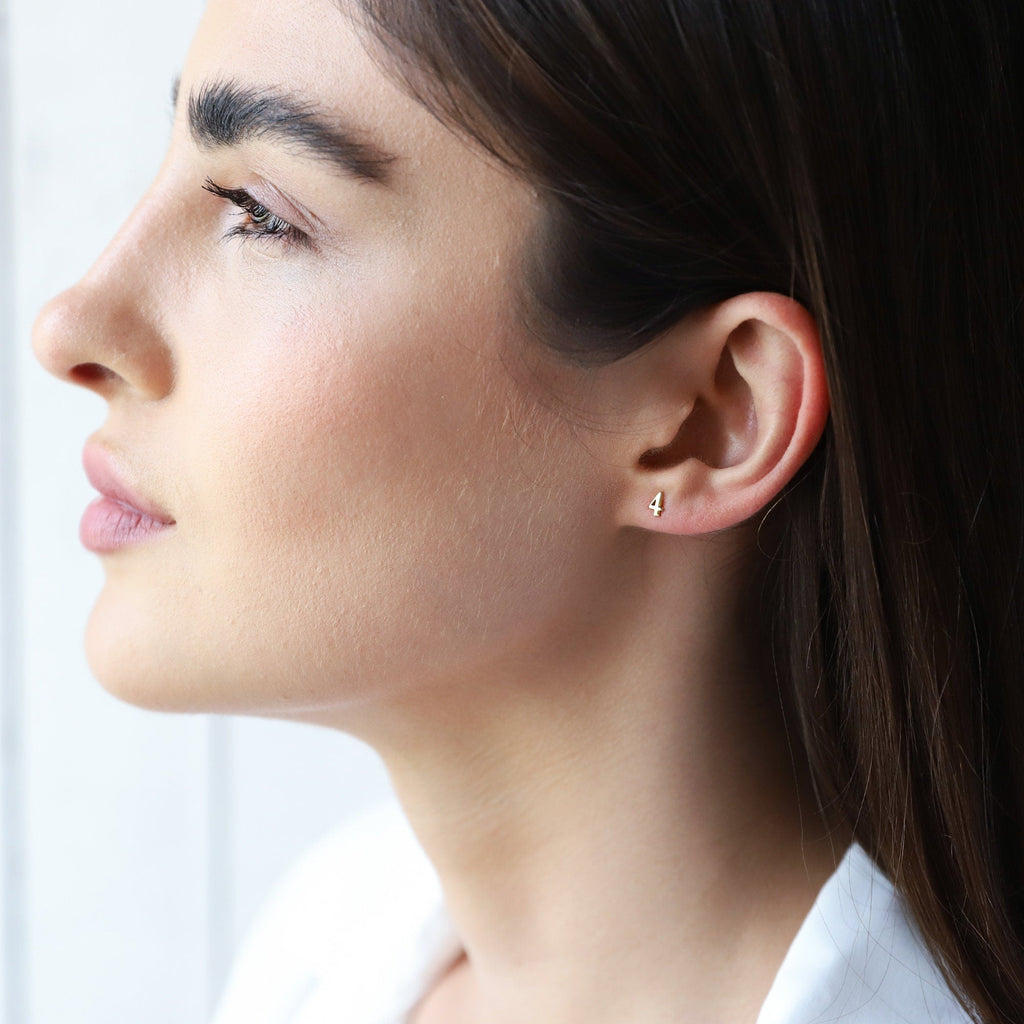Gold Mini Number Stud Earrings | Personalized Dainty Silver Minimalist Designs