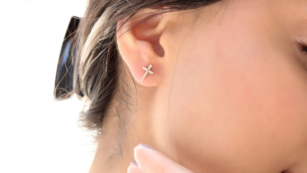 Cross Stud Earrings in 925 Sterling Silver by SilverGoldandRose