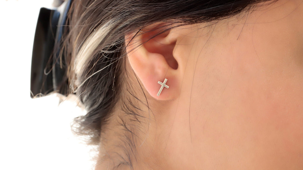 Cross Stud Earrings in 925 Sterling Silver by SilverGoldandRose