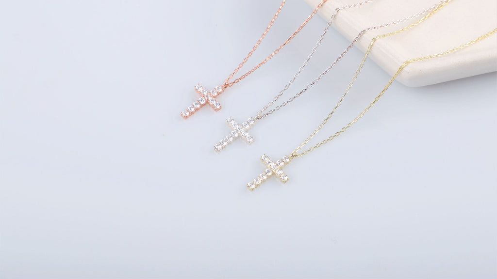 Radiant 14K Gold Diamond Cross Necklace - A Timeless Symbol of Faith and Elegance