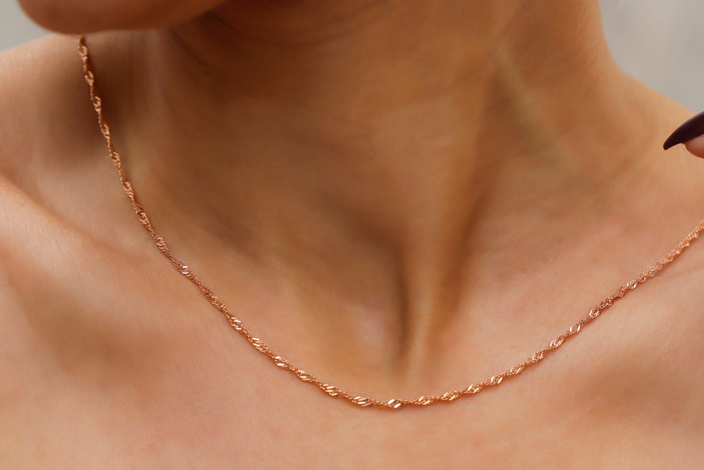 Gold Glow 18k Gold Dainty Singapore Twist Chain - Sparkling Everyday Necklace for Women, Perfect Maid of Honor Gift