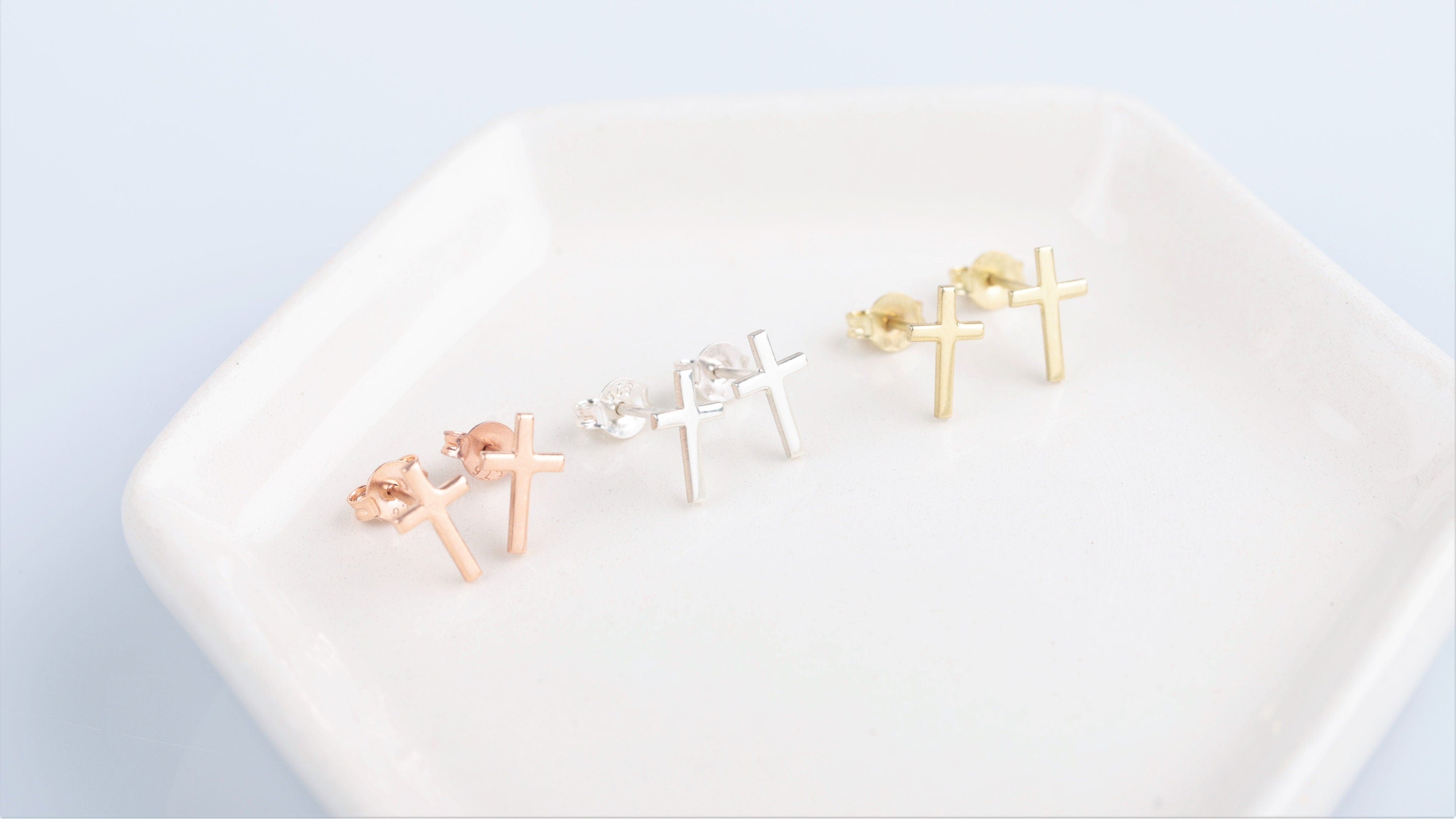 Cross Stud Earrings in 925 Sterling Silver by SilverGoldandRose