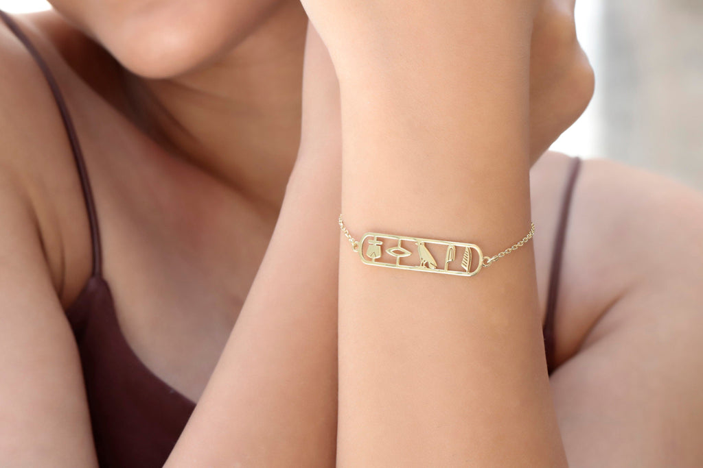 SilverGoldandRose Egyptian Goddess Hieroglyph Bracelet