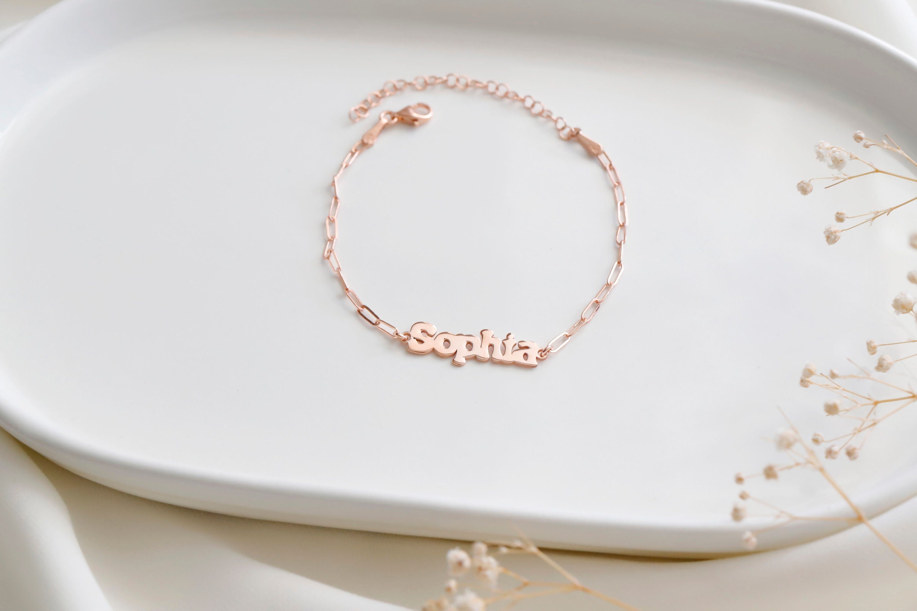 14K Rose Gold Personalized Name Bracelet