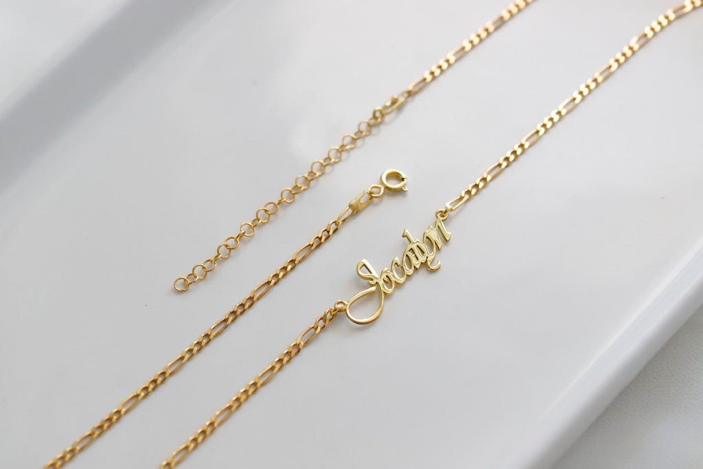 Figaro Chain Name Necklace in 925 Sterling Silver by SilverGoldandRose