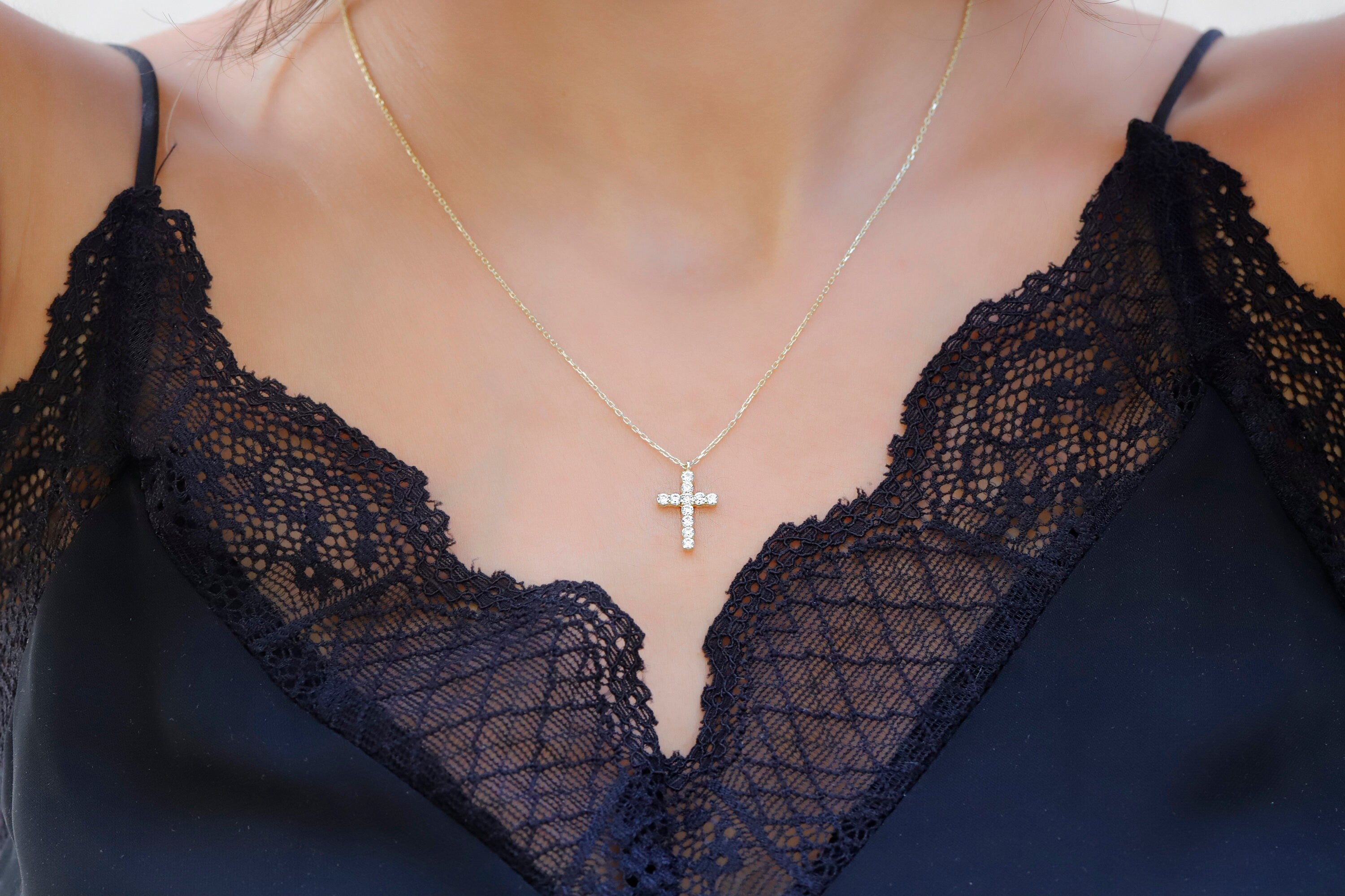 Radiant 14K Gold Diamond Cross Necklace - A Timeless Symbol of Faith and Elegance