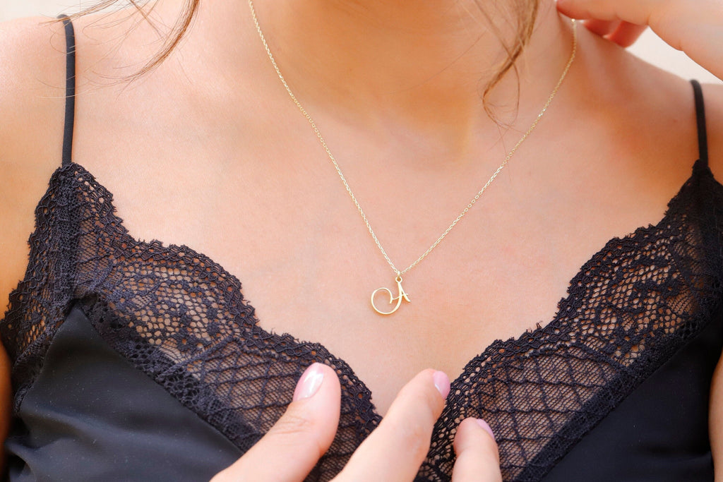 Personalized Cursive Initial Necklace | Custom Sterling Silver & 18K Gold Jewelry | Unique Gifts for Her
