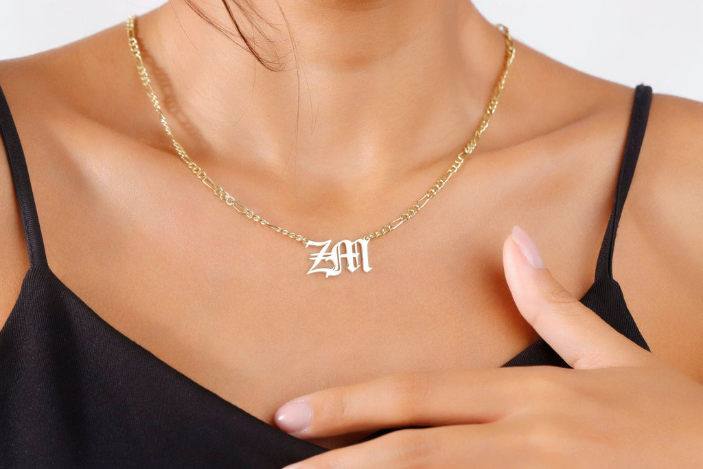 Elegant Initial Necklace with Figaro Chain - Personalize Your Style