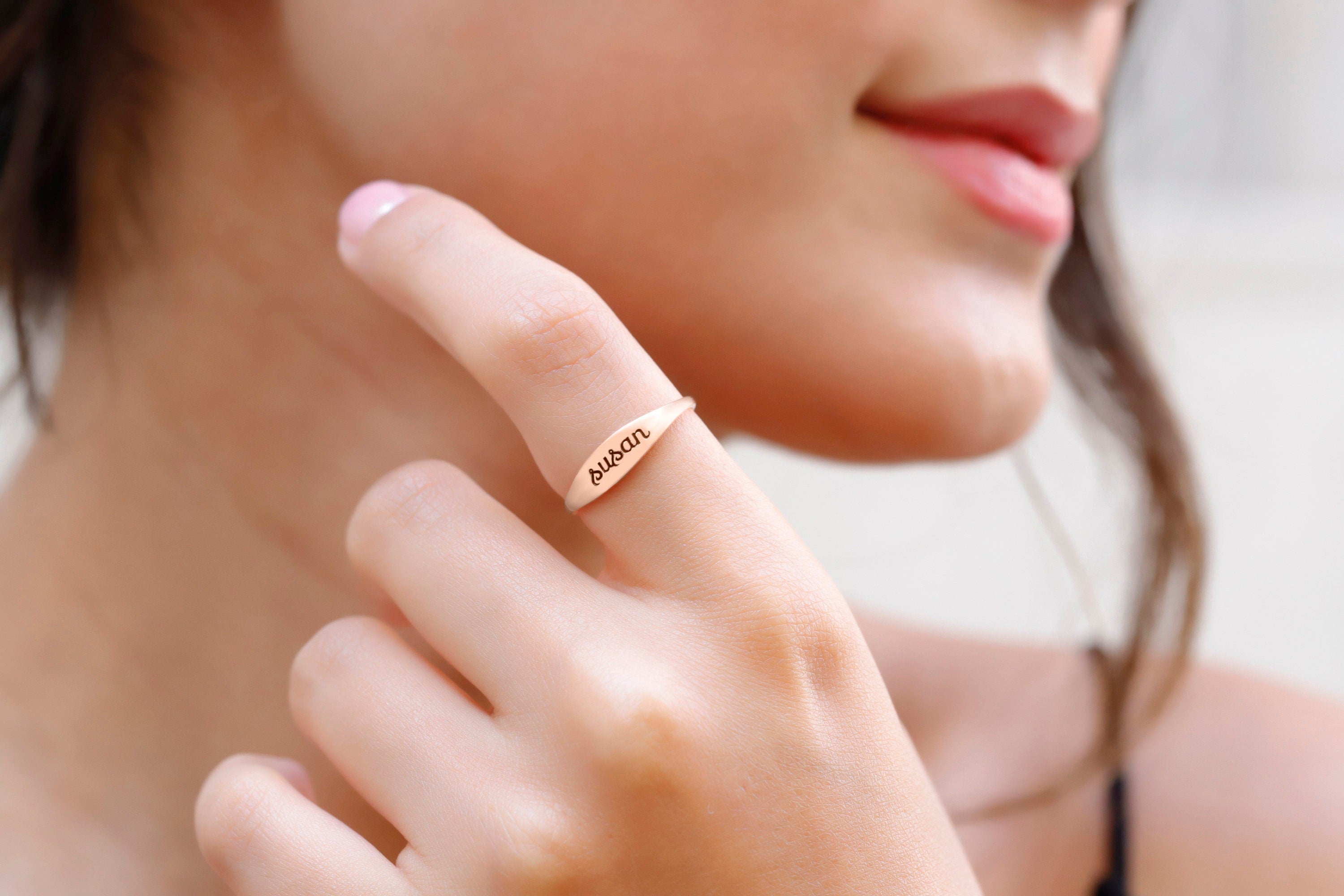 Custom Gold Name Ring - Personalized Stackable Engraved Jewelry for Her