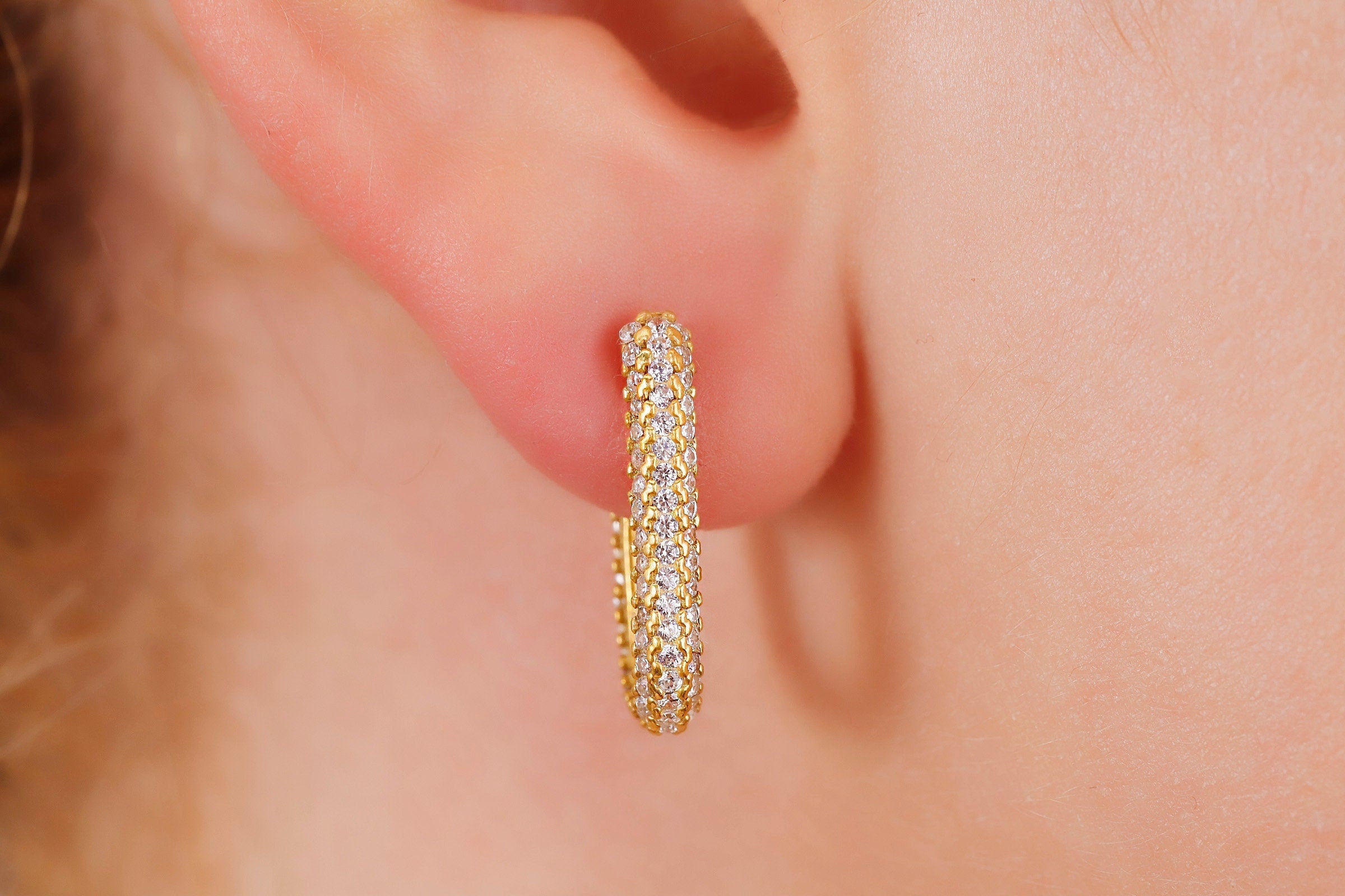 Sparkling Silver Diamond Huggie Earrings | Dainty CZ Cartilage Hoops for Your Earring Stack | Perfect Gift Idea
