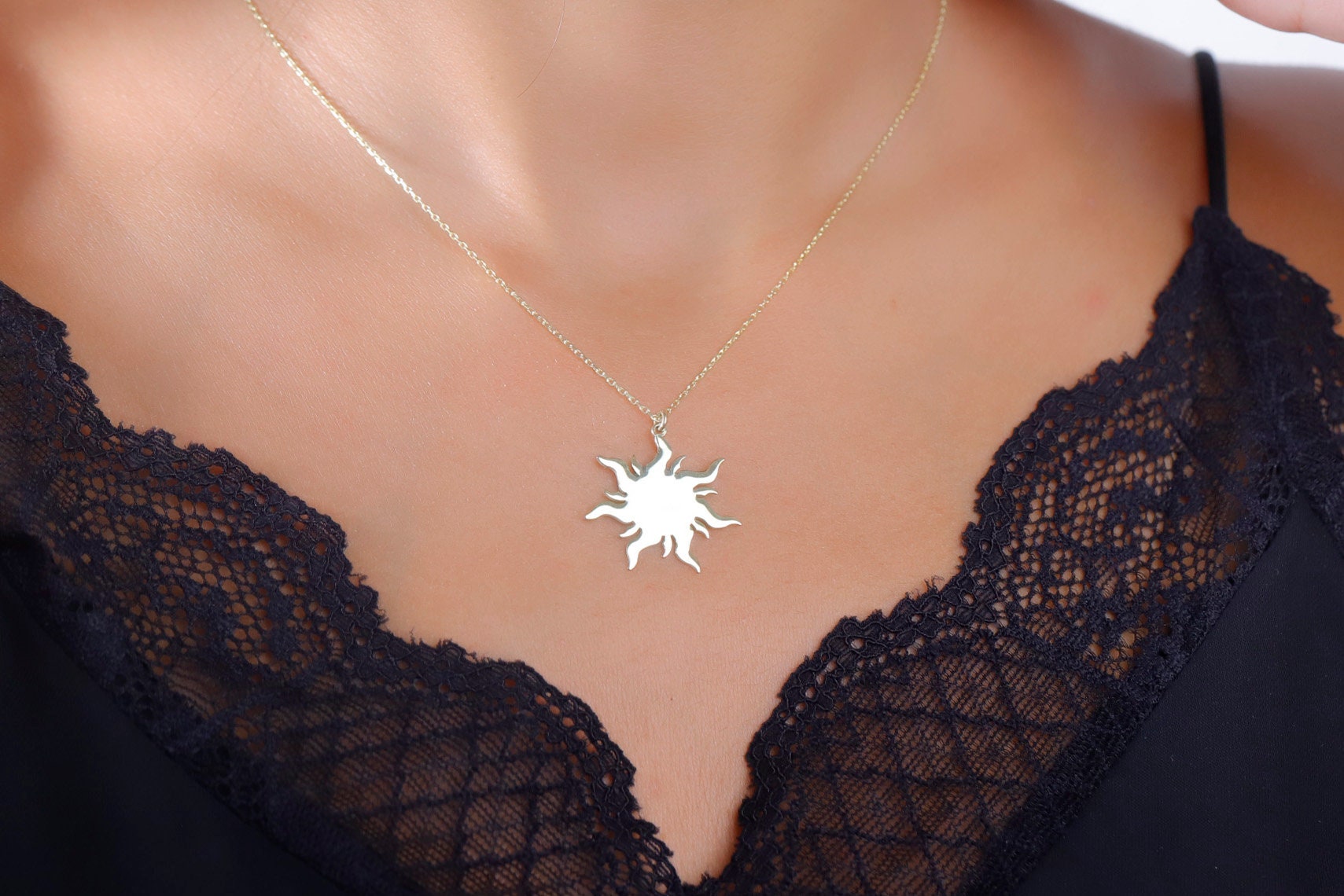 Shimmering Gold Sun Necklace | 14K Dainty Charm | Summer Vibes Jewelry for Women