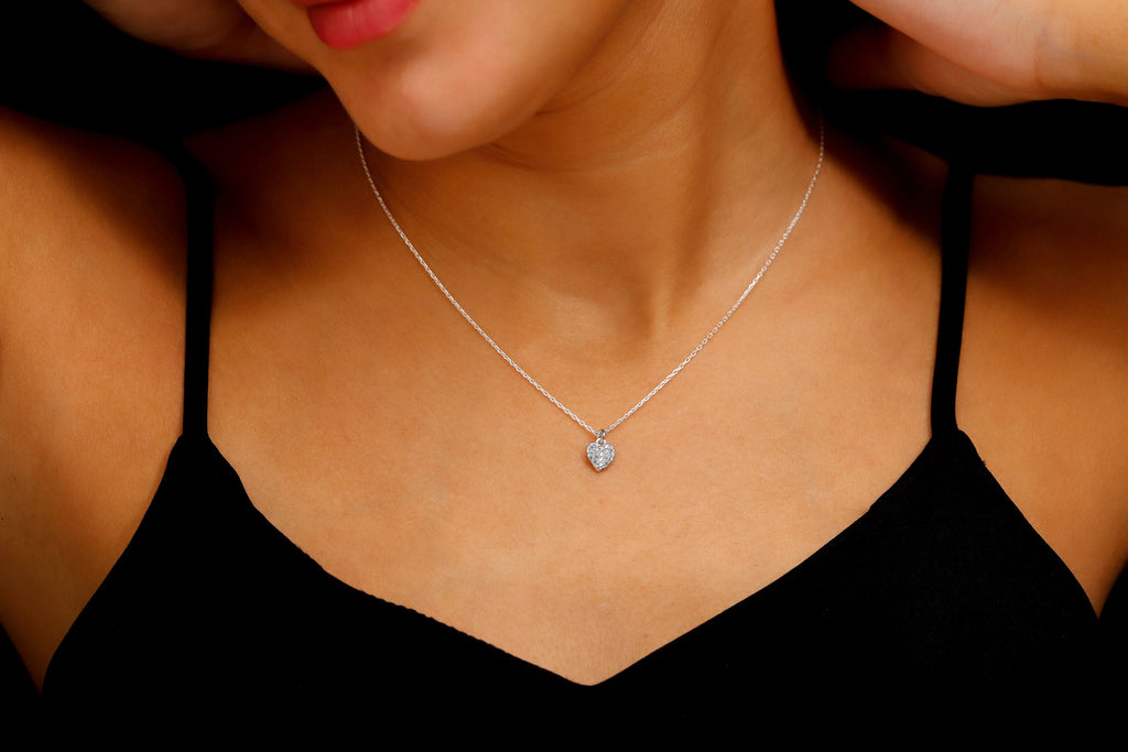 14K Gold Heart Necklace with Pave Diamonds | Forever Love Jewelry in Gold, Silver & Rose | Dainty Everyday Elegance