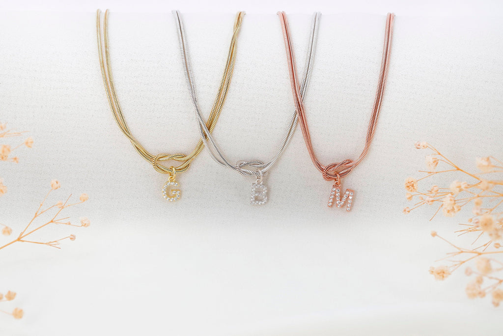 Elysian Love Knot Chain - Sparkling CZ Diamond Initial Charm