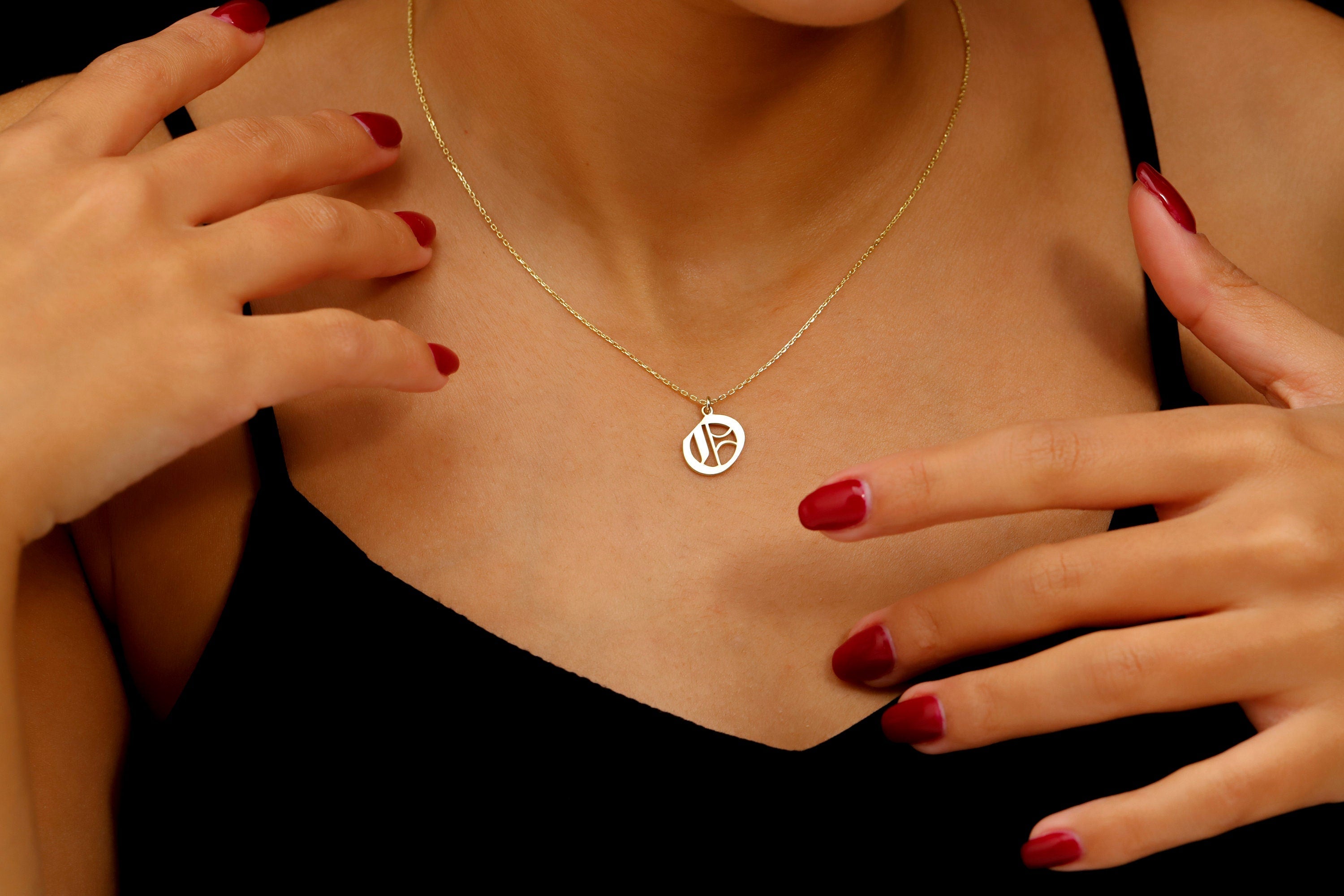 Elegant Initial Necklace - 925 Sterling Silver Old English Gothic Style