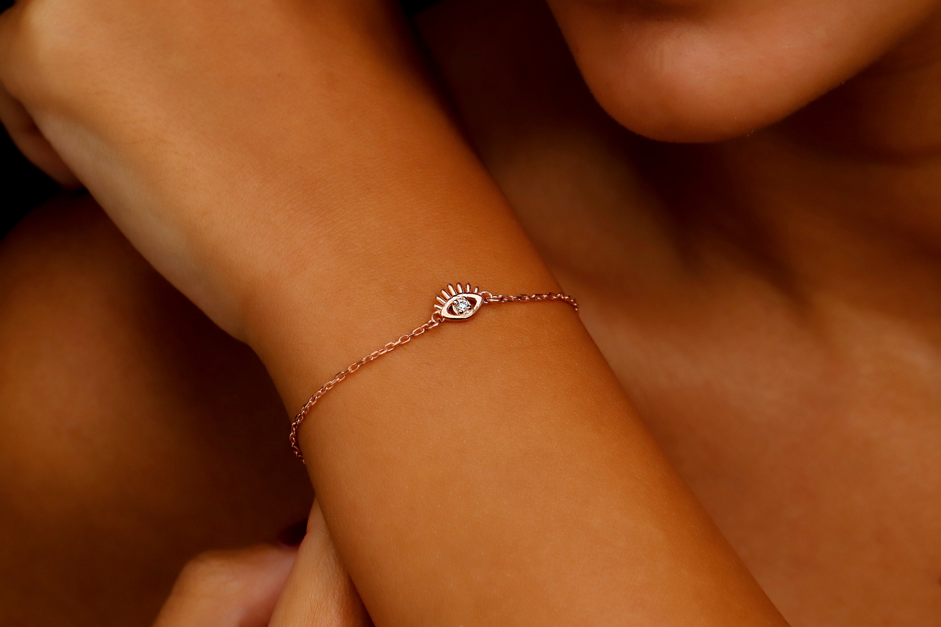 14K Pave Diamond Evil Eye Charm Bracelet | Symbol of Protection &amp; Style