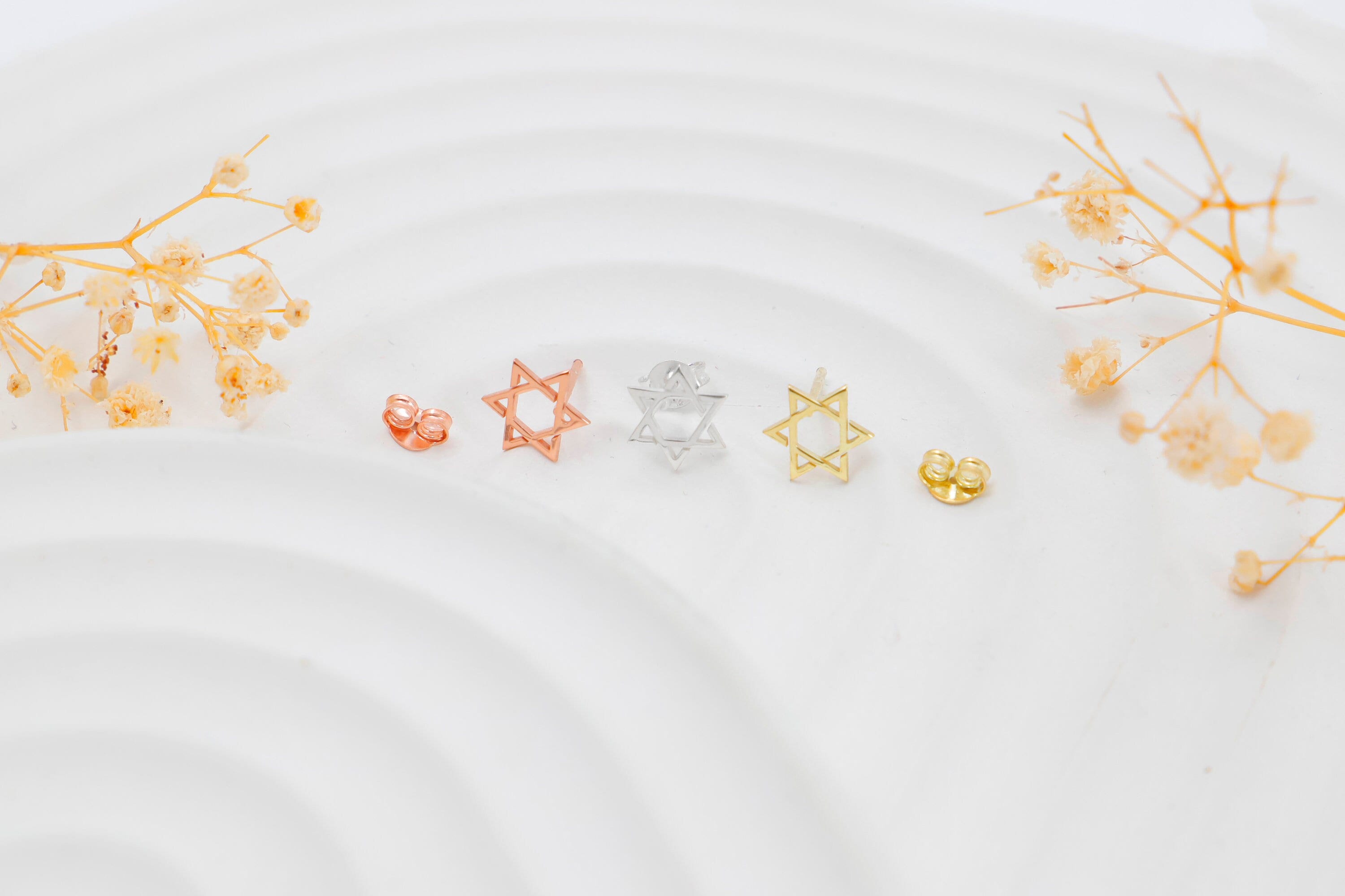 Star of David Earrings in 925 Sterling Silver and Gold