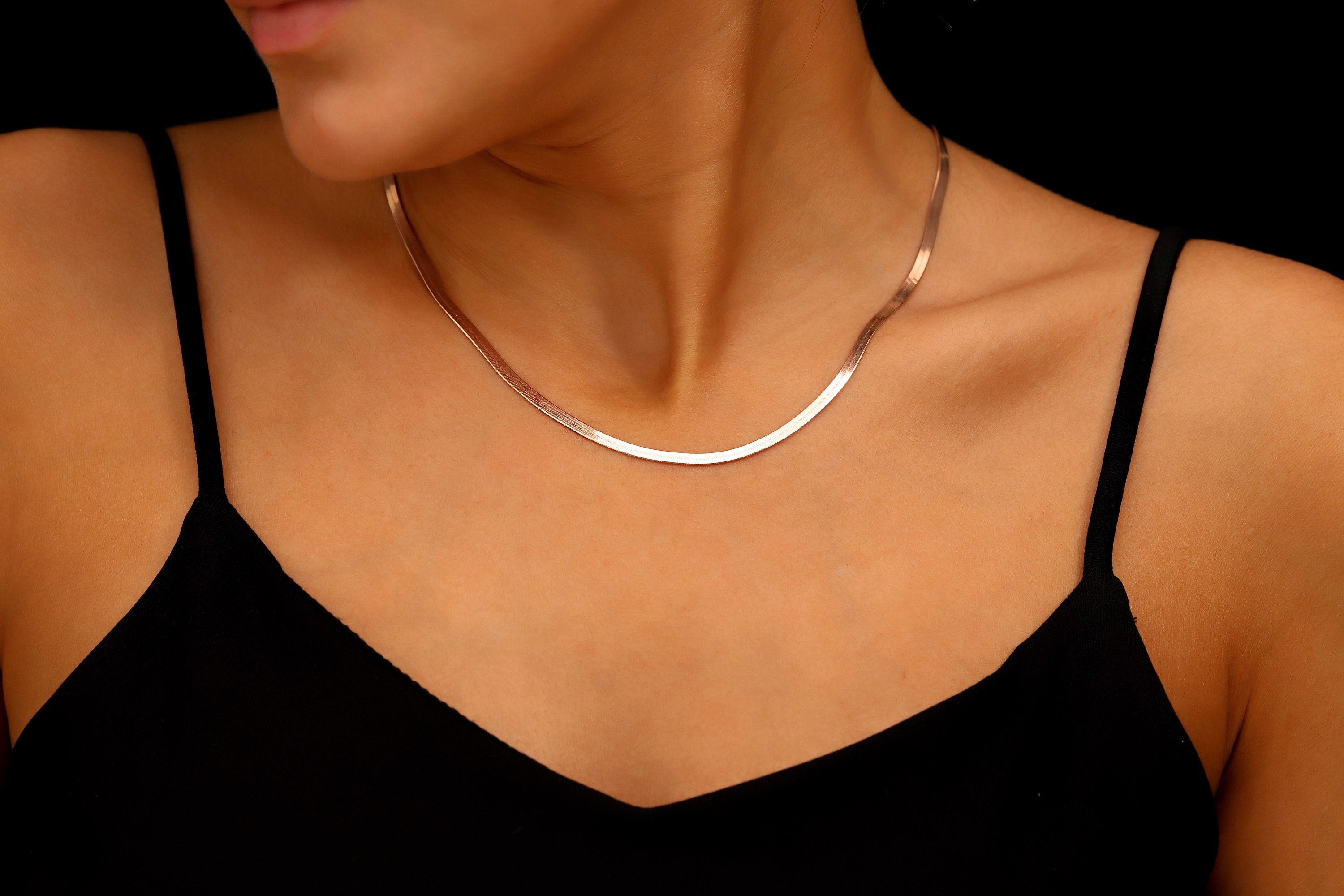Glimmer & Grace Herringbone Snake Chain Necklace - Dazzling Elegance in Every Curve