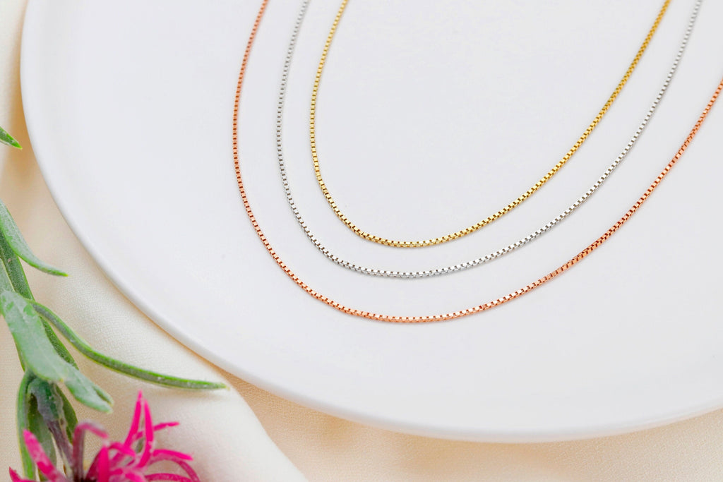 Sterling Silver Box Chain Necklace | Dainty 14K Gold Layered Chains for a Stylish Look