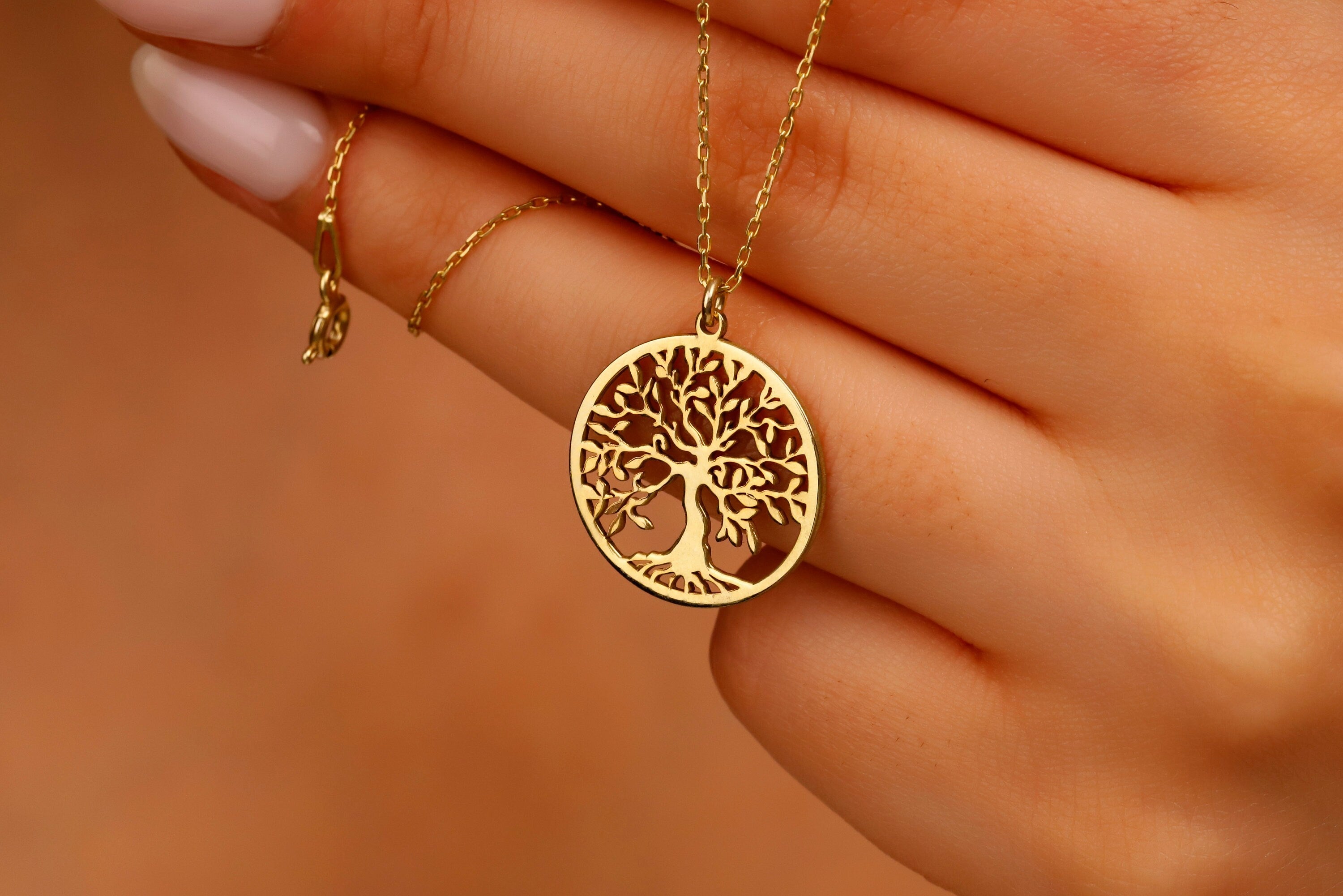 Celtic Tree of Life Gold Pendant Necklace | 925 Sterling Silver Family Tree Jewelry | Perfect Gift for Mom