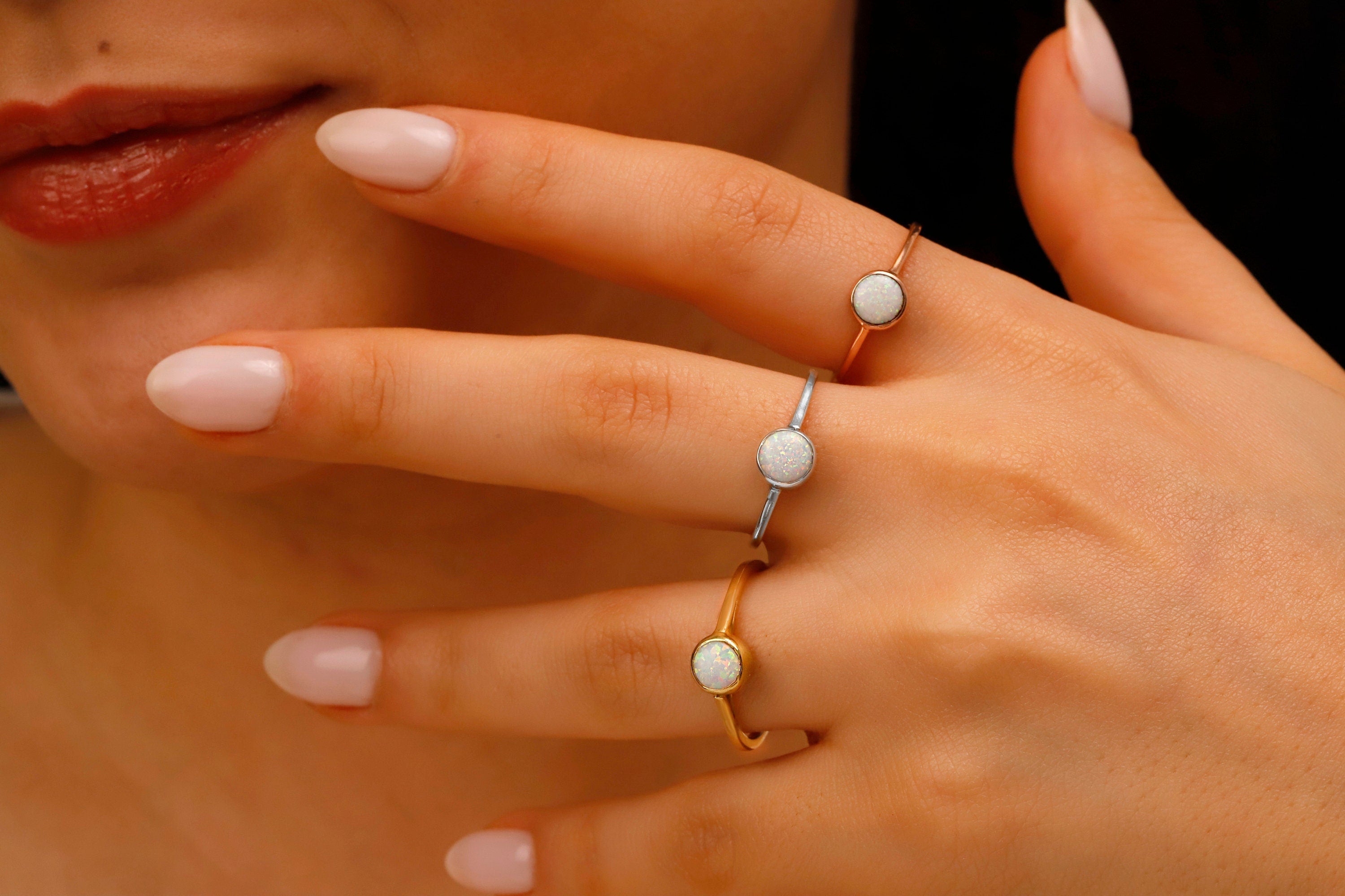 Elysian Jewels 14K White Opal Rings - Dazzling Elegance for Every Occasion
