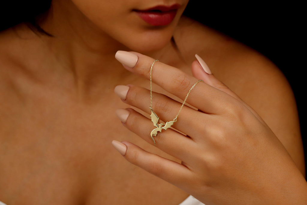 Dragonfire Jewelry Dragon Necklace - 14K Gold Year of the Dragon Design in Silver, Gold & Rose