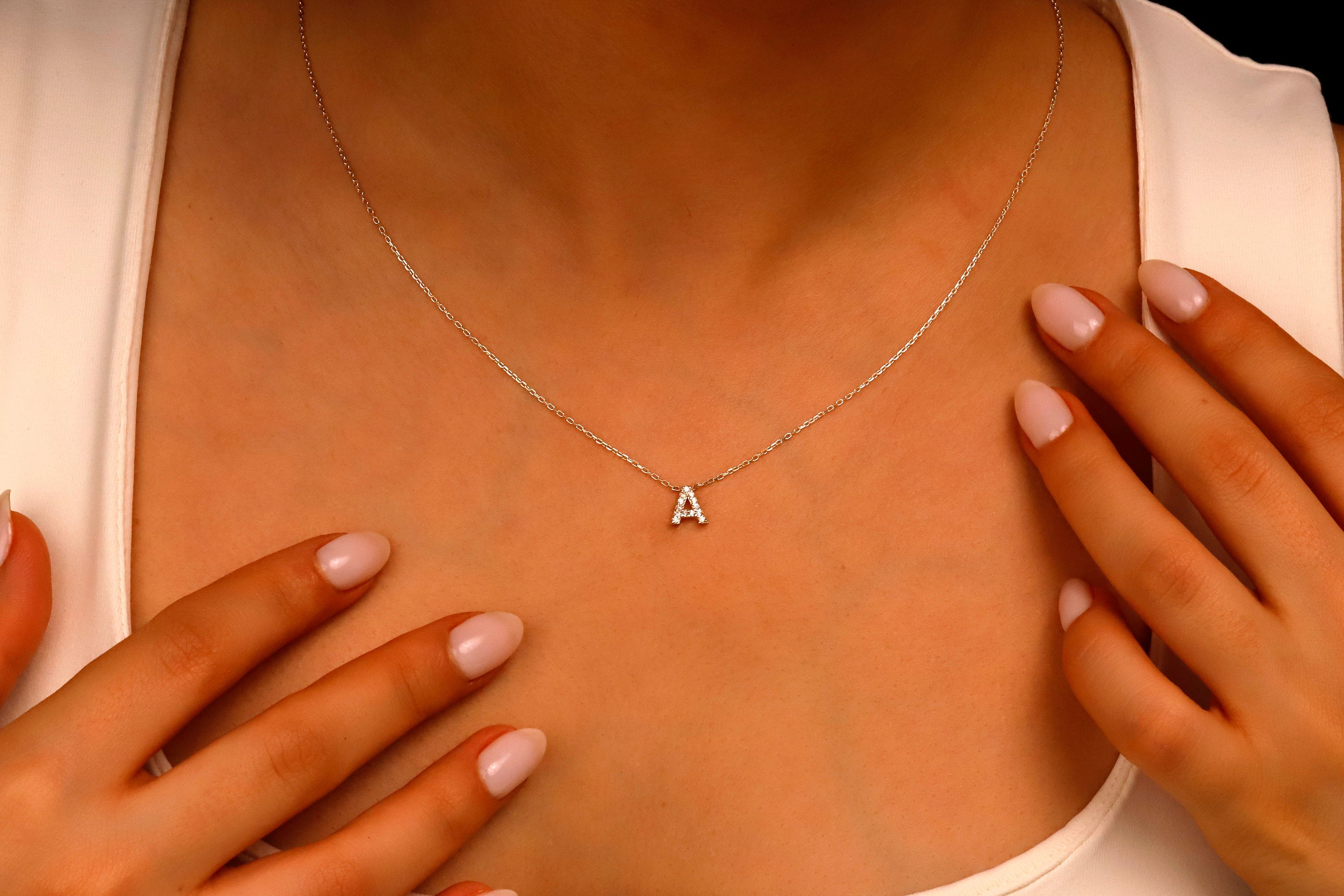 Personalized CZ Diamond Dainty Initial Necklace