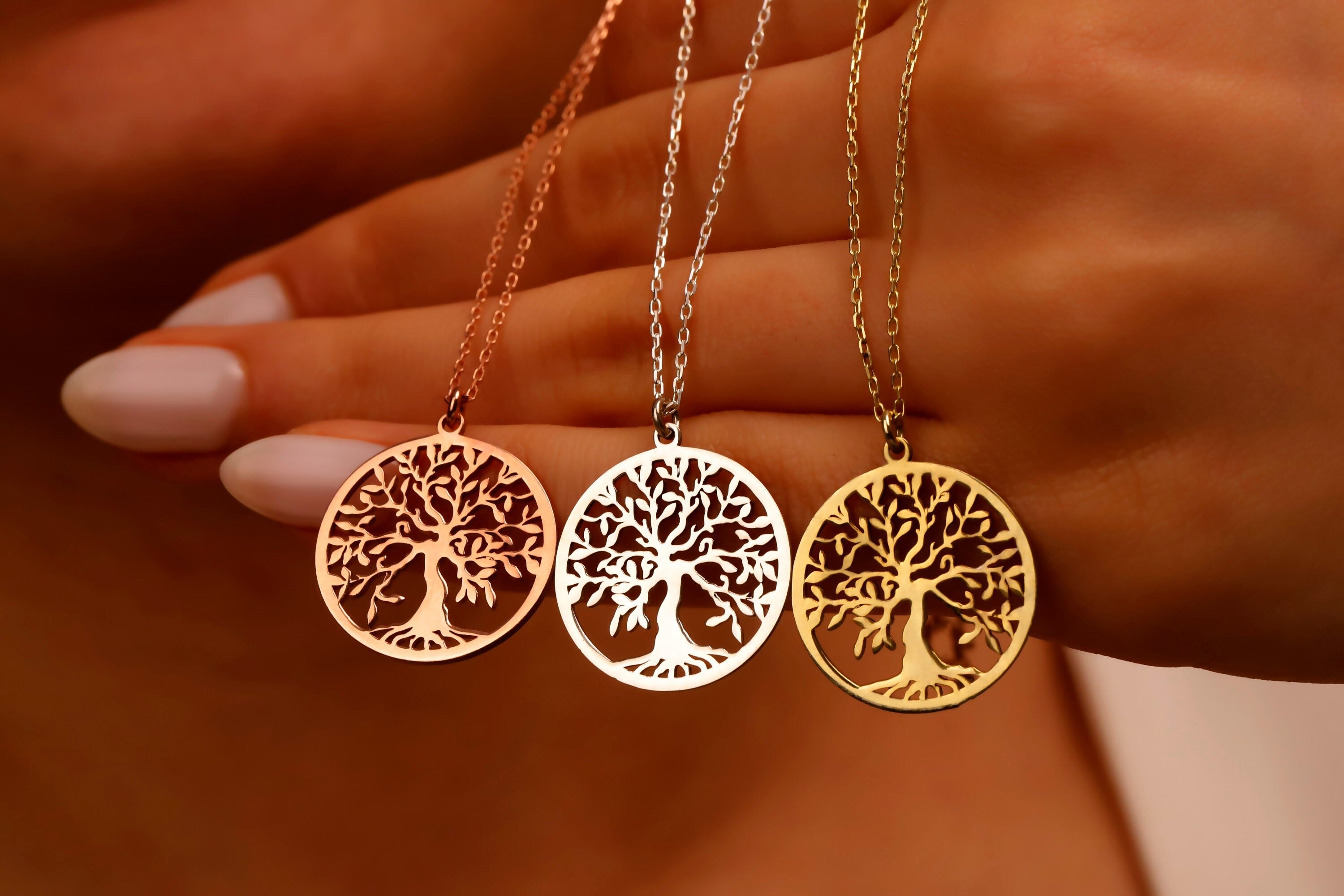 Celtic Tree of Life Gold Pendant Necklace | 925 Sterling Silver Family Tree Jewelry | Perfect Gift for Mom