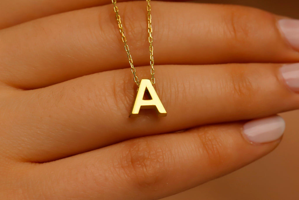 Personalized 14K Gold 3D Moveable Initial Necklace