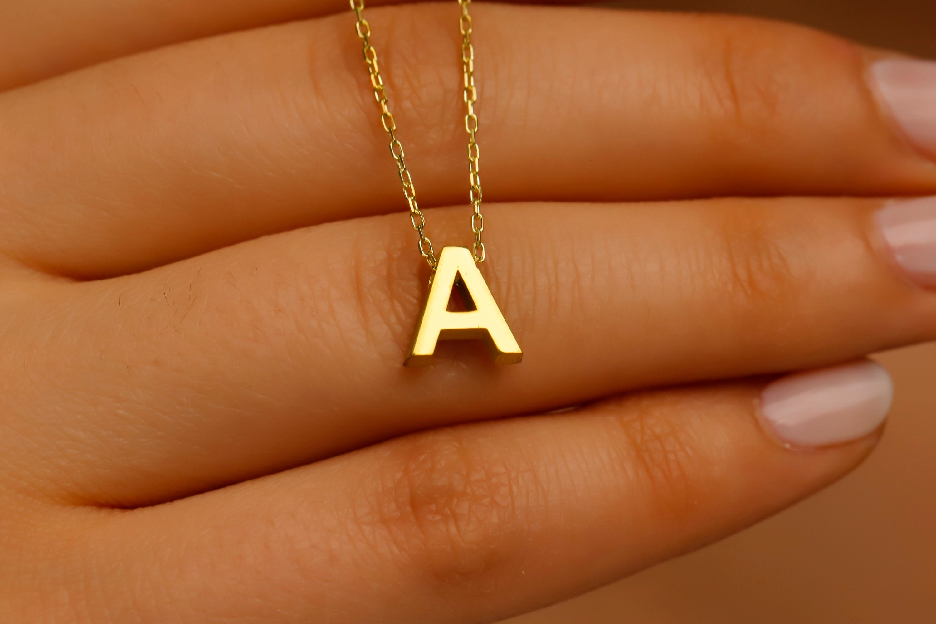 Personalized 14K Gold 3D Moveable Initial Necklace