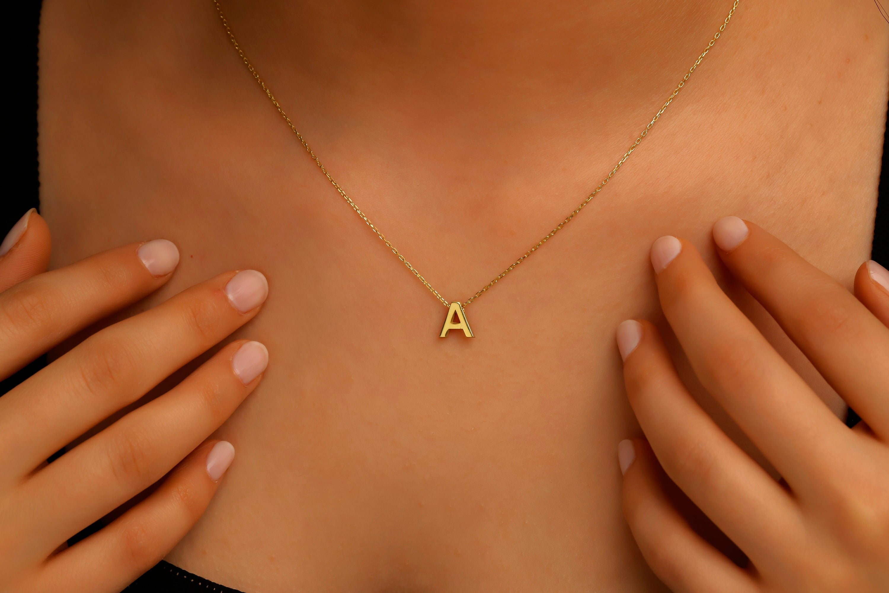 Personalized 14K Gold 3D Moveable Initial Necklace