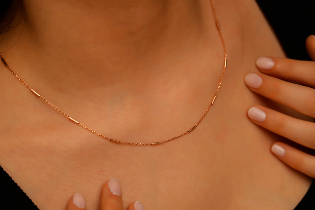 Shimmering Sterling Silver Satellite Choker Necklace - Dainty Bar Chain Elegance