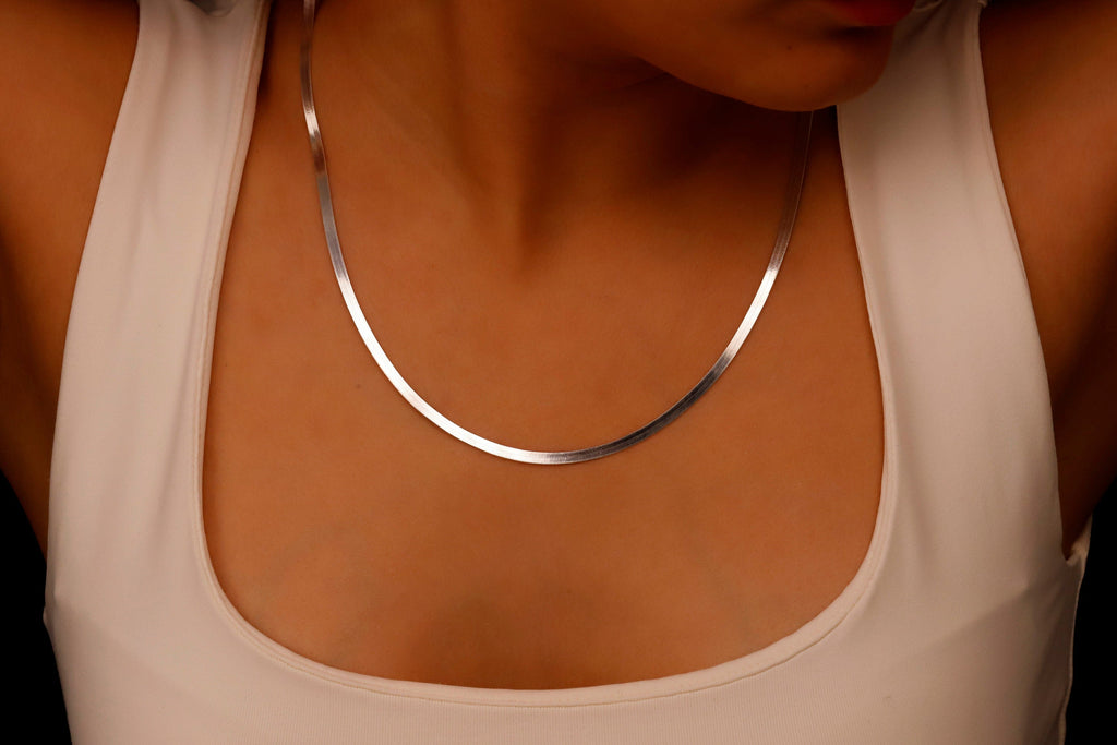 Glimmer & Grace Herringbone Snake Chain Necklace - Dazzling Elegance in Every Curve