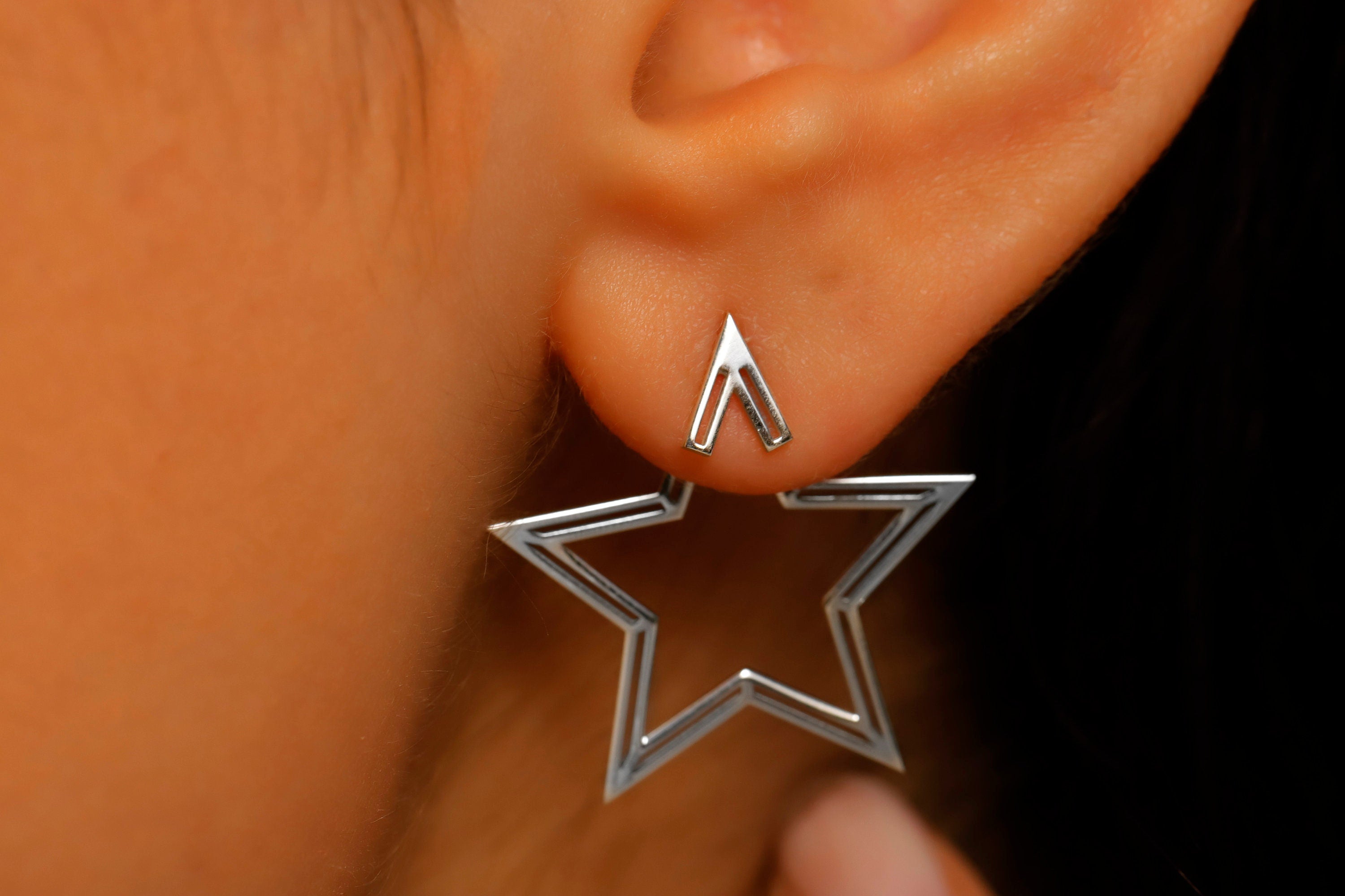 Starry Elegance Ear Jacket Earrings - Dazzling Sterling Silver Design
