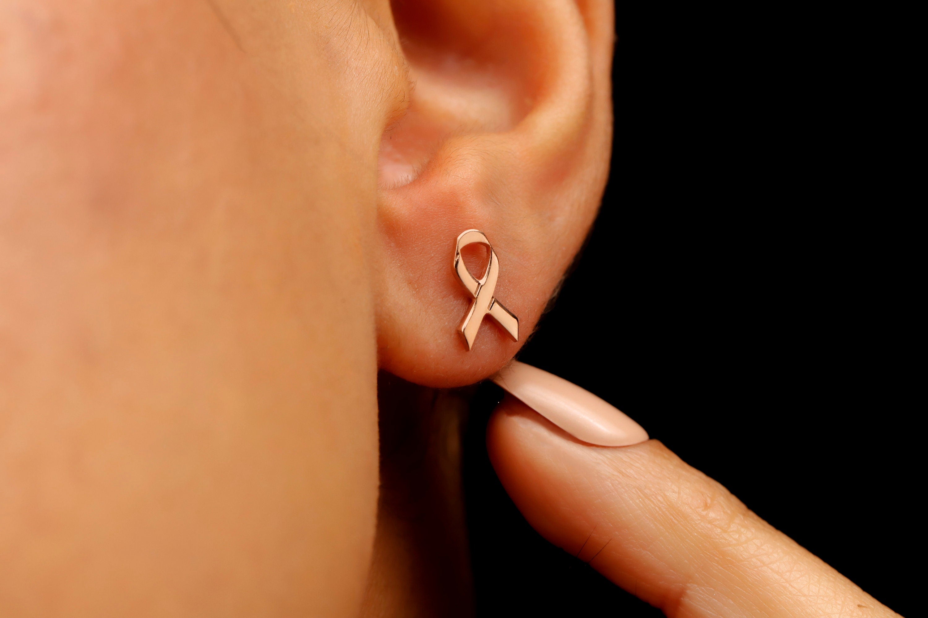 Celebrate Cancer Survivors Ribbon Stud Earrings in 925 Sterling Silver