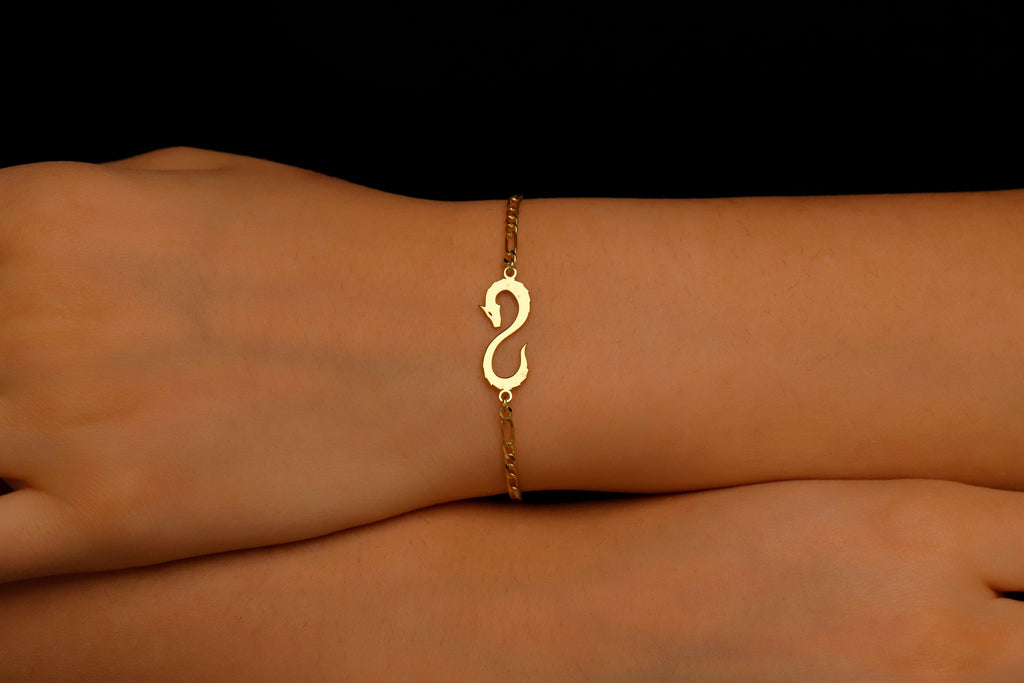 14K Gold Dragon Bracelet - Sterling Silver Figaro Chain, Celebrate Your Zodiac Spirit