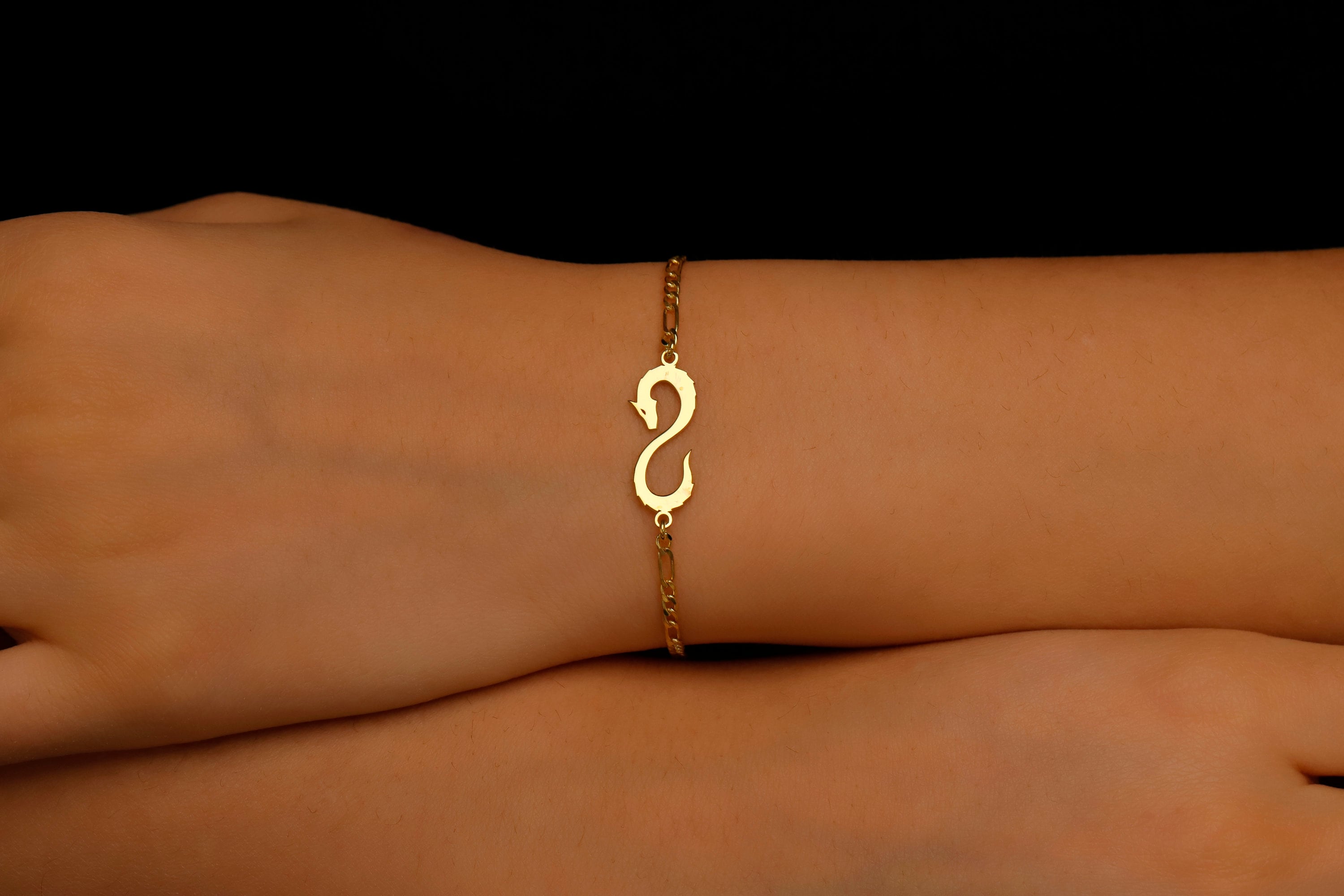 14K Gold Dragon Bracelet - Sterling Silver Figaro Chain, Celebrate Your Zodiac Spirit