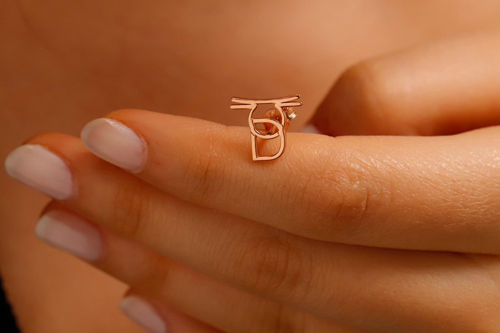 Personalized Sterling Silver Initial & Zodiac Sign Stud Earrings | Unique, Meaningful Jewelry