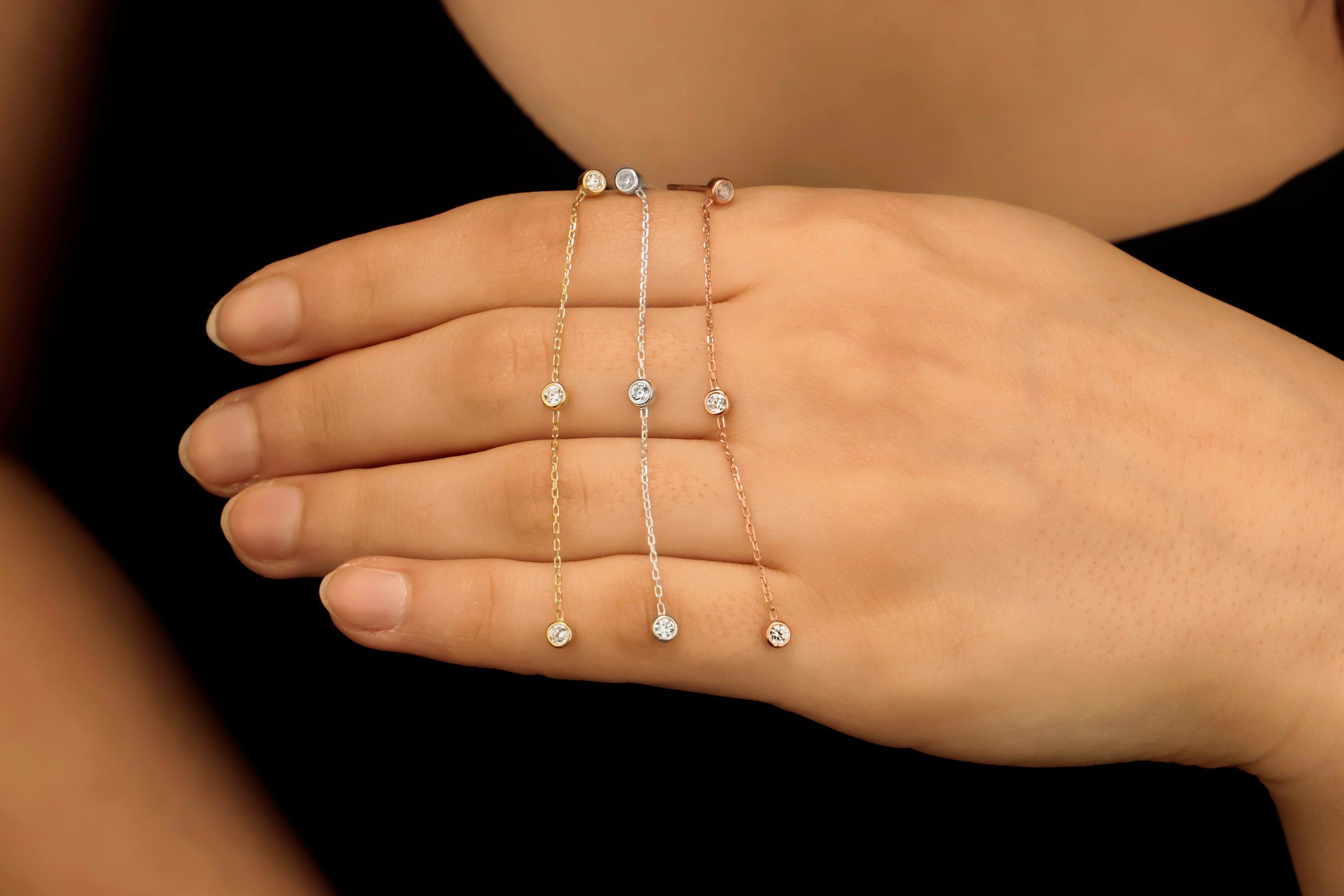Long Dangle Chain Earrings with Sparkling CZ Diamonds
