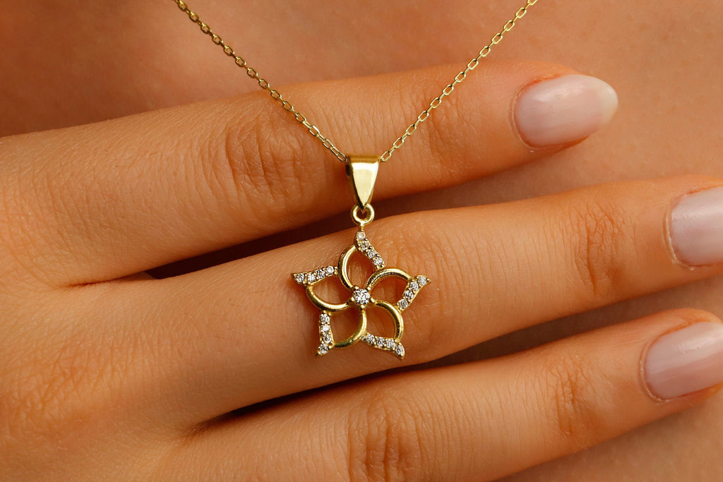 Aphrodite Dainty CZ Diamond Venus Flower Necklace | Symbol of Love & Beauty | Protection Pendant