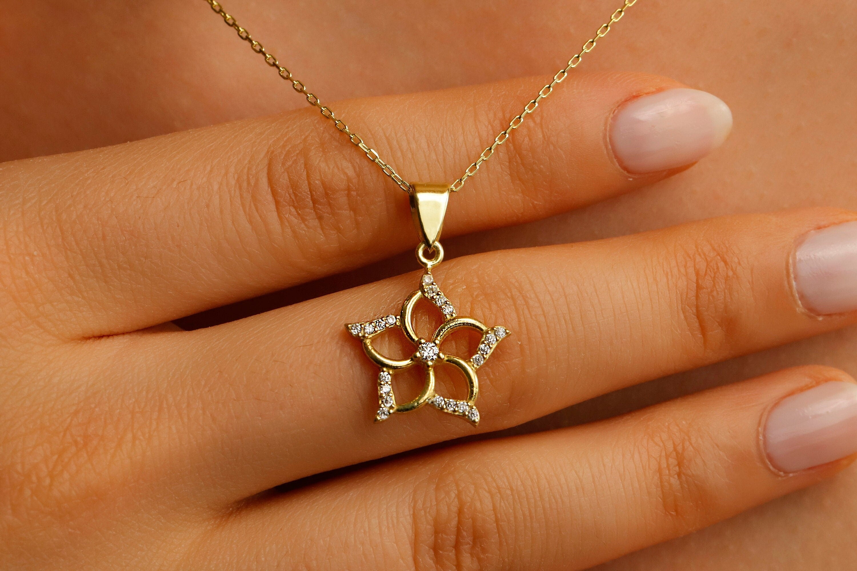 Aphrodite Dainty CZ Diamond Venus Flower Necklace | Symbol of Love & Beauty | Protection Pendant