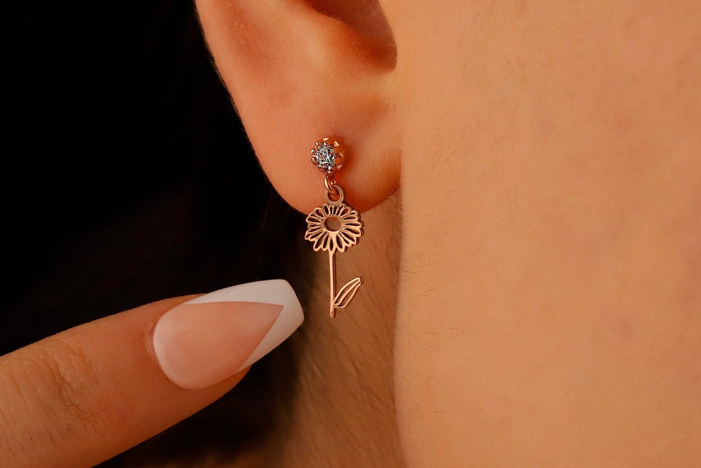 Personalized Birth Month Flower & Birthstone Dangle Earrings