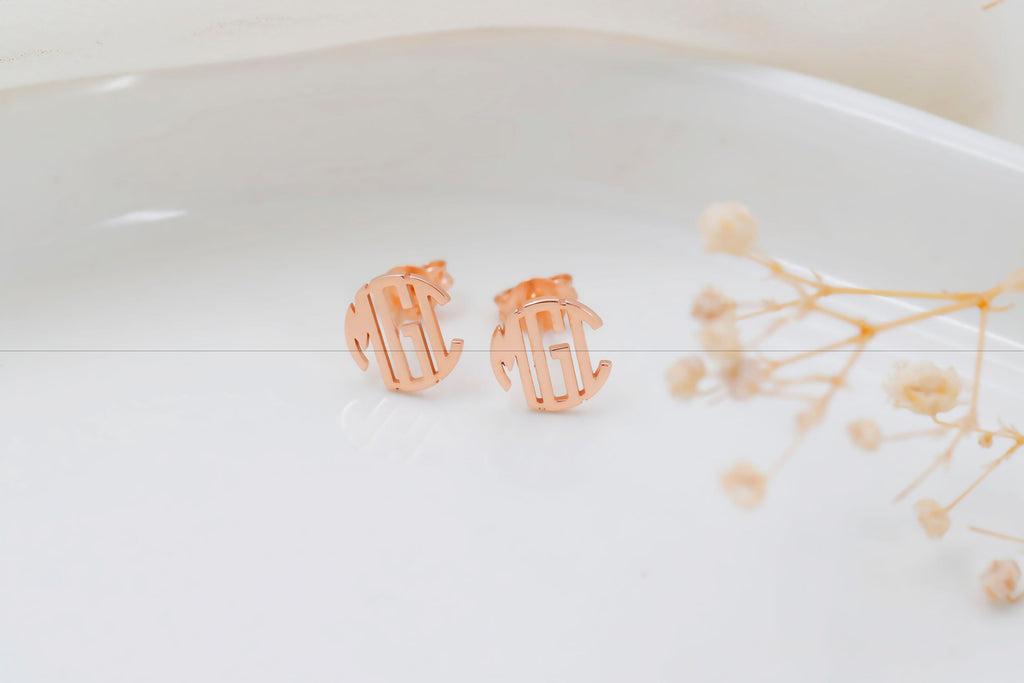 Dainty Monogram Earrings - Personalized Minimalist Jewelry with Custom Block Letters
