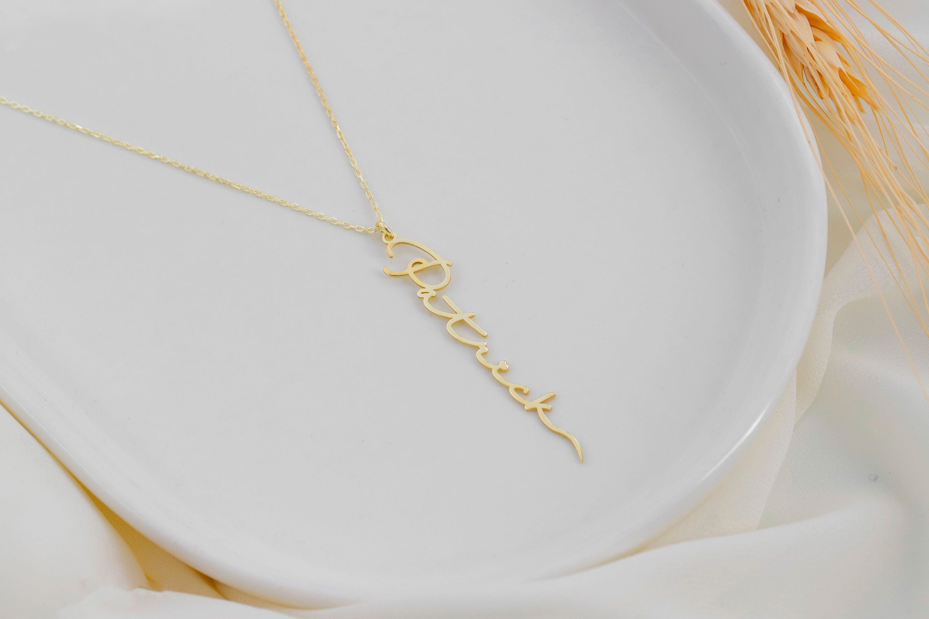 Silver Custom Name Charm Necklace | Personalized Vertical Nameplate Jewelry in Rose Gold