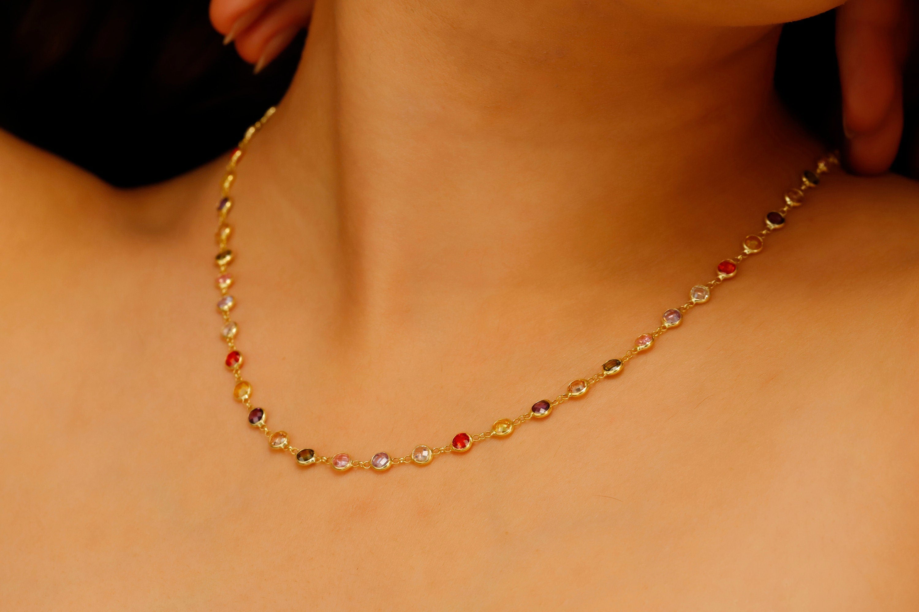 Gemstone Baguette Necklace - Multicolor Charm Jewelry