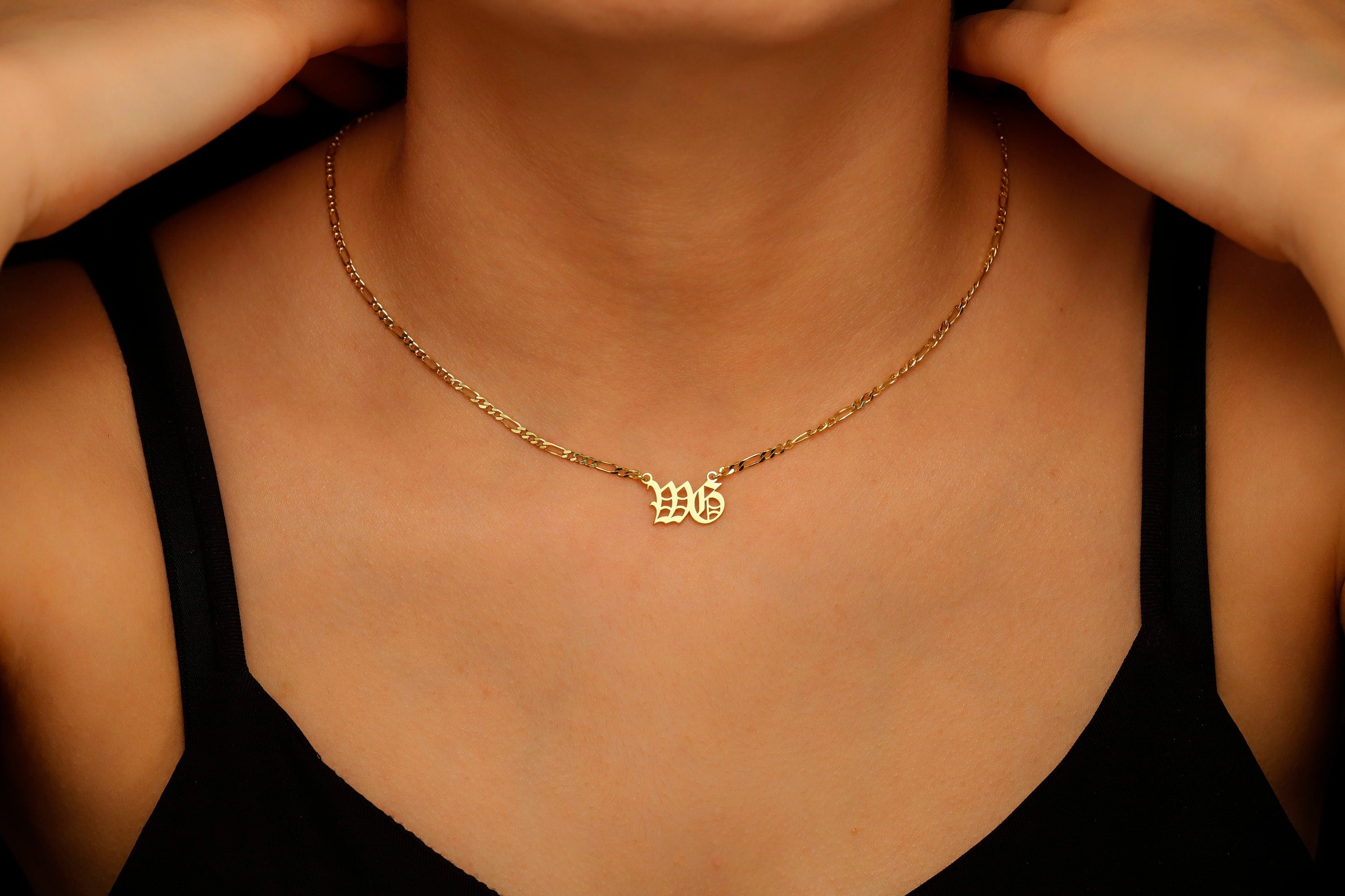 Elegant Initial Necklace with Figaro Chain - Personalize Your Style