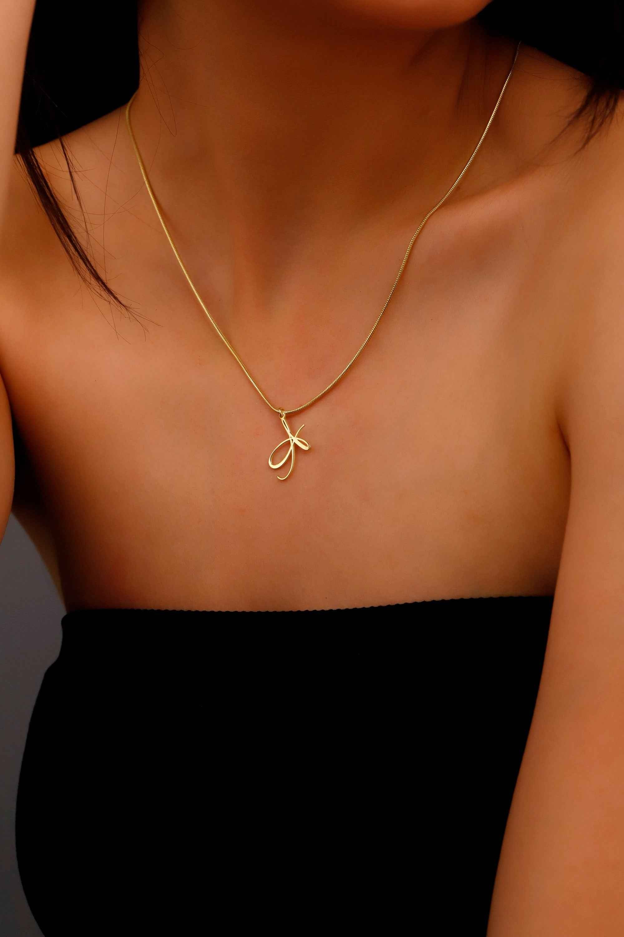 Gleam Letter Necklace - Dazzling Charm with Elegant Snake Chain