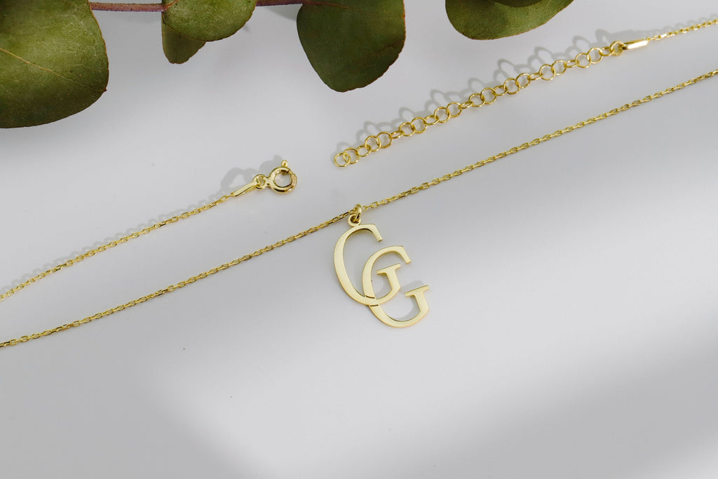 Personalized Interlocking Initials Necklace - Custom 14K Gold Double Letters