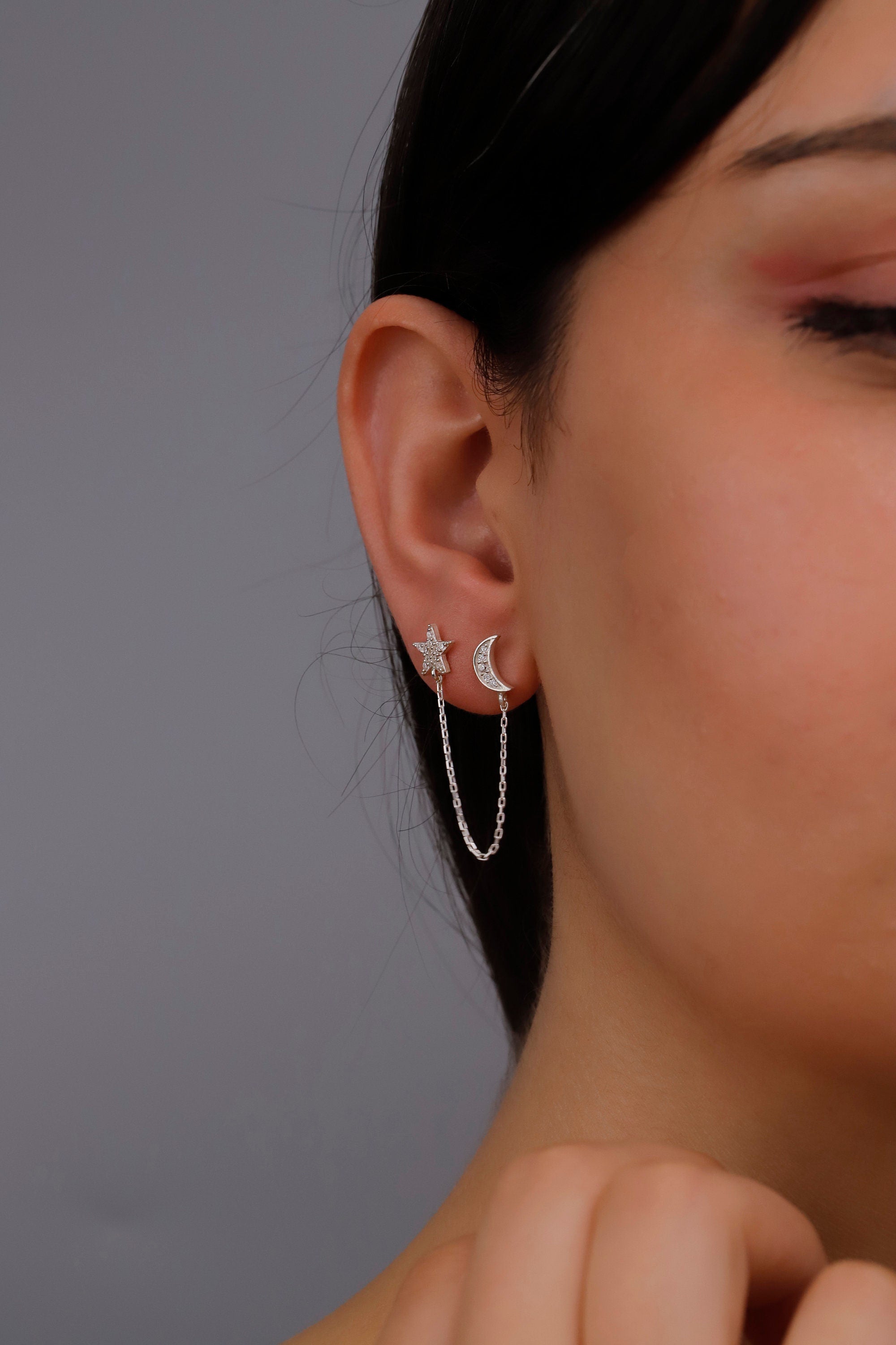 Aurora Jewelry Waterproof Gold Pave Star & Moon Earrings with Sparkling CZ Diamonds